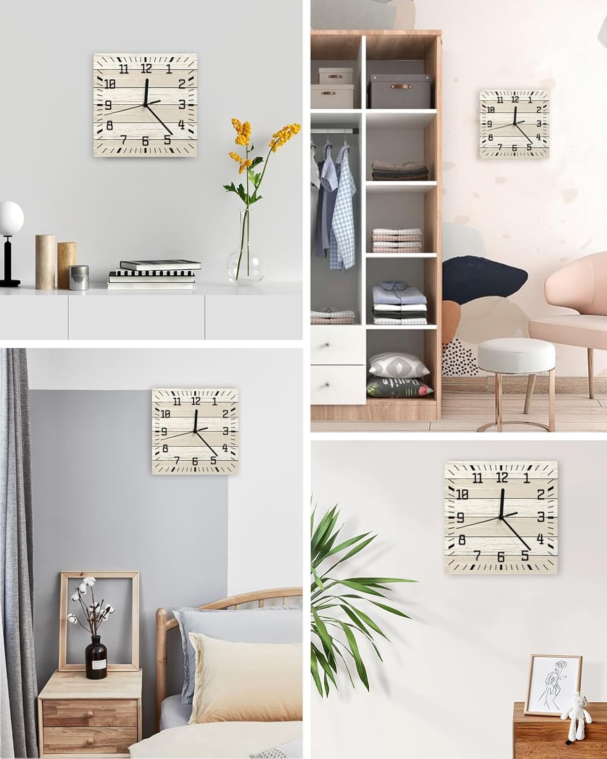 Reloj de pared de color blanco degradado, funciona con pilas, reloj de pared silencioso sin tictac de 10 pulgadas, reloj de pared cuadrado de grano