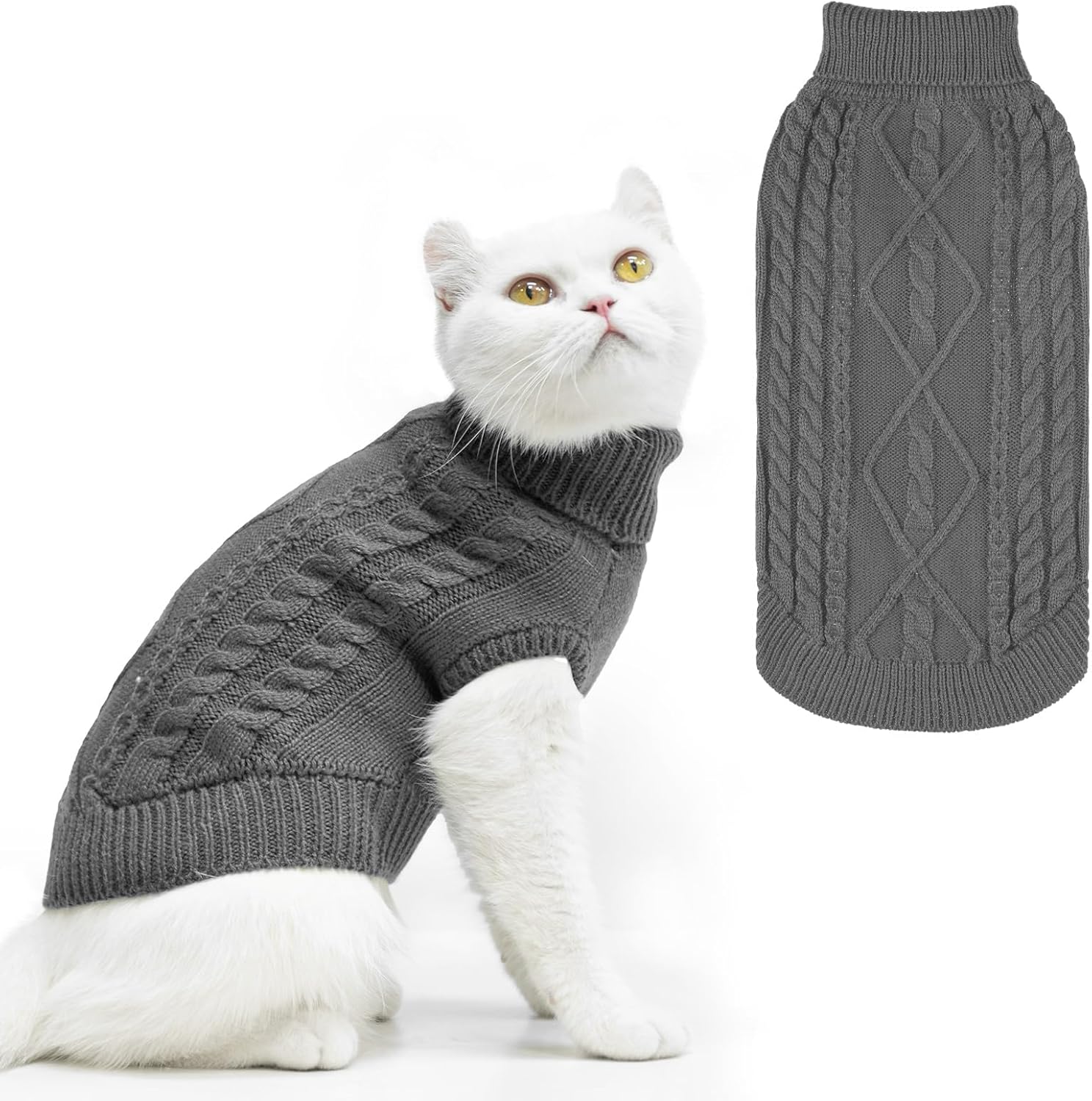 PUPTECK Abrigo de invierno para gatos, ropa de punto suave y cálida para clima frío, para gatitos y perros pequeños en interiores y exteriores,