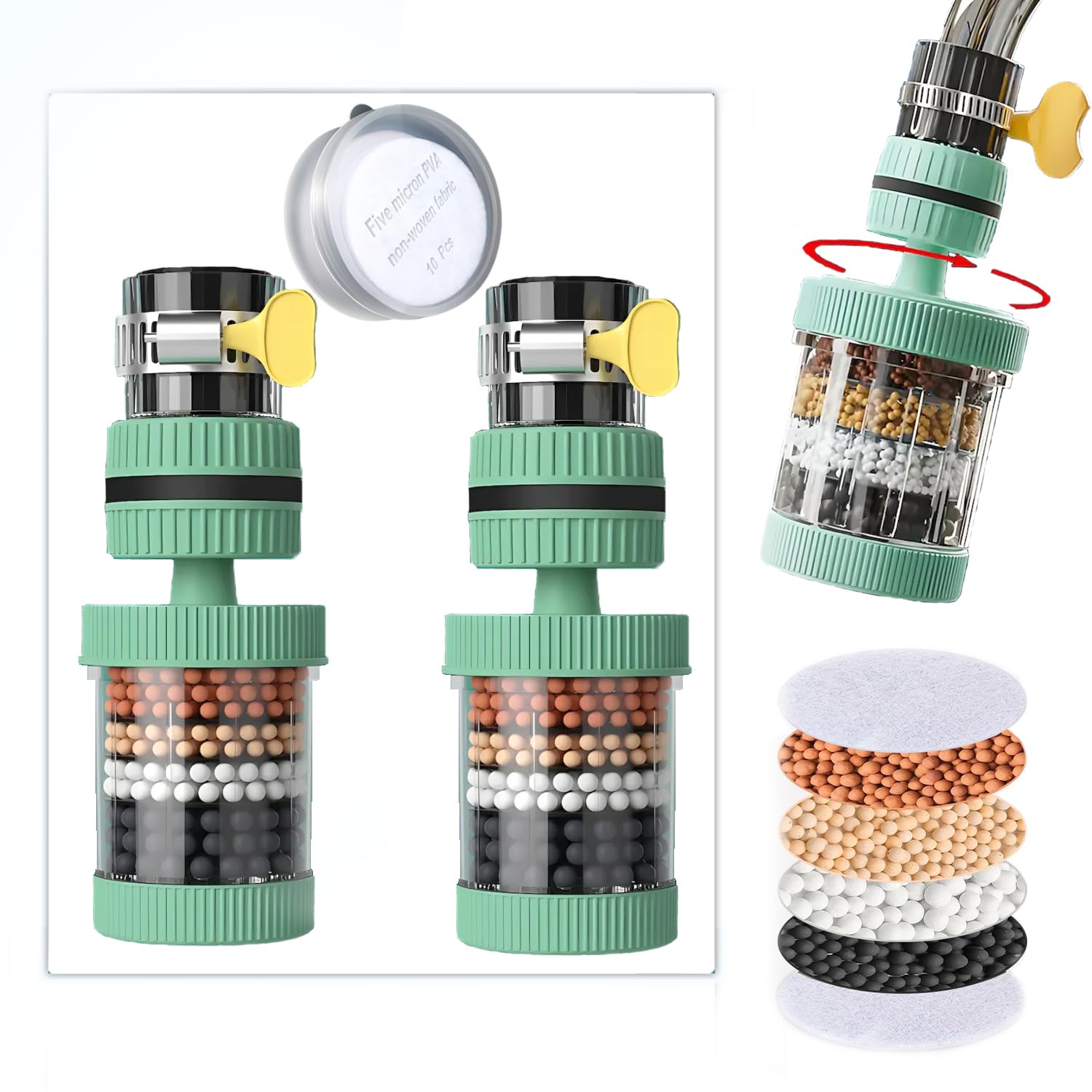 VEZE Purificador de agua para fregadero, purificador de agua, efecto de filtrado visible, filtración de 6 veces, filtro de agua giratorio de 360.