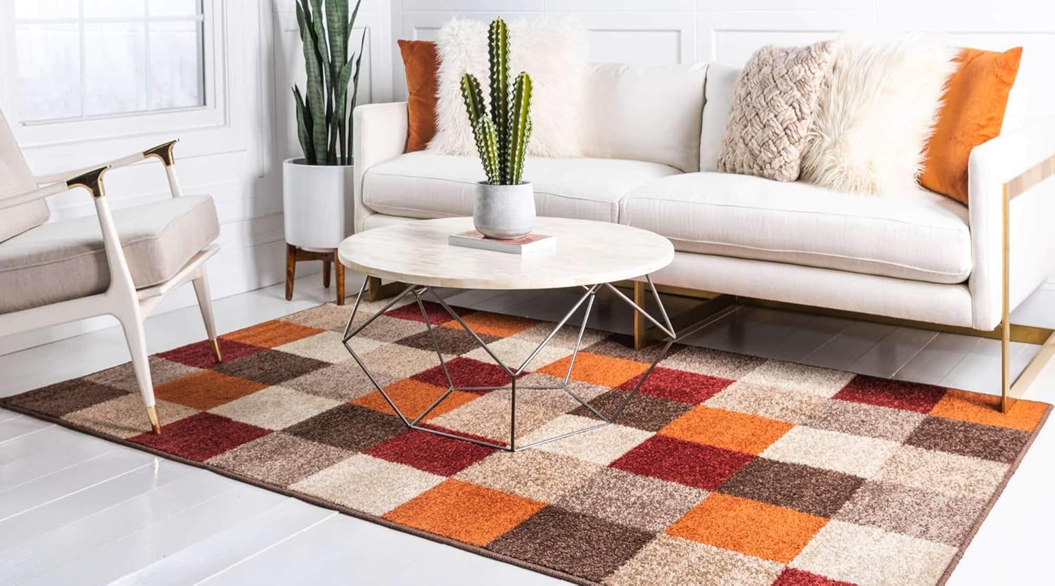Unique Loom – Tapete con diseño abstracto, informal, moderno y contemporáneo de la colección otoñal, rectangular de 5 x 8 pies, diseño a cuadros