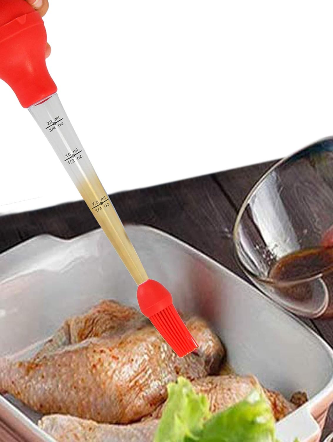 HOME-X Baster de silicona para alimentos con aguja intercambiable y cepillo para salsa, cepillo de limpieza incluido, 11 pulgadas de largo x 3