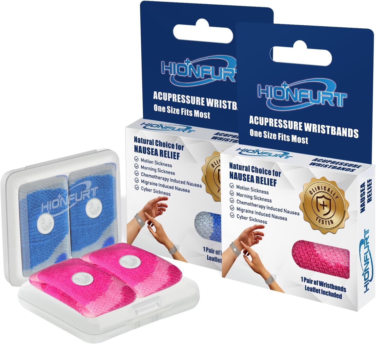 Hionfurt Motion Sickness Bands Anti Náuseas Pulsera Ver 1-2 Pares Camo Azul, Camo Rosa