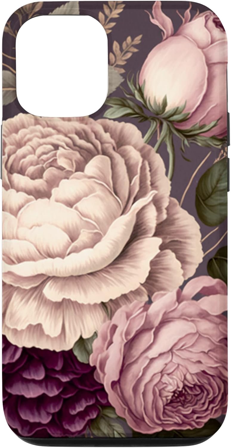 Funda para iPhone 13 Pro Elegant Blush Pink & Purple Vintage Floral Rose & Peony