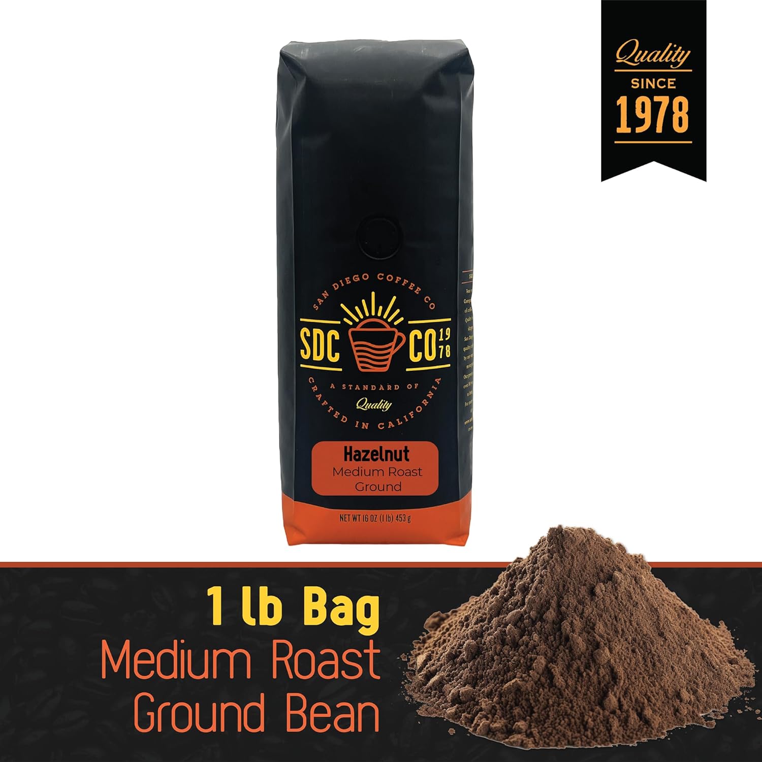 San Diego Coffee Avellana, tostado medio, café molido, bolsa de 16 onzas Café molido tostado