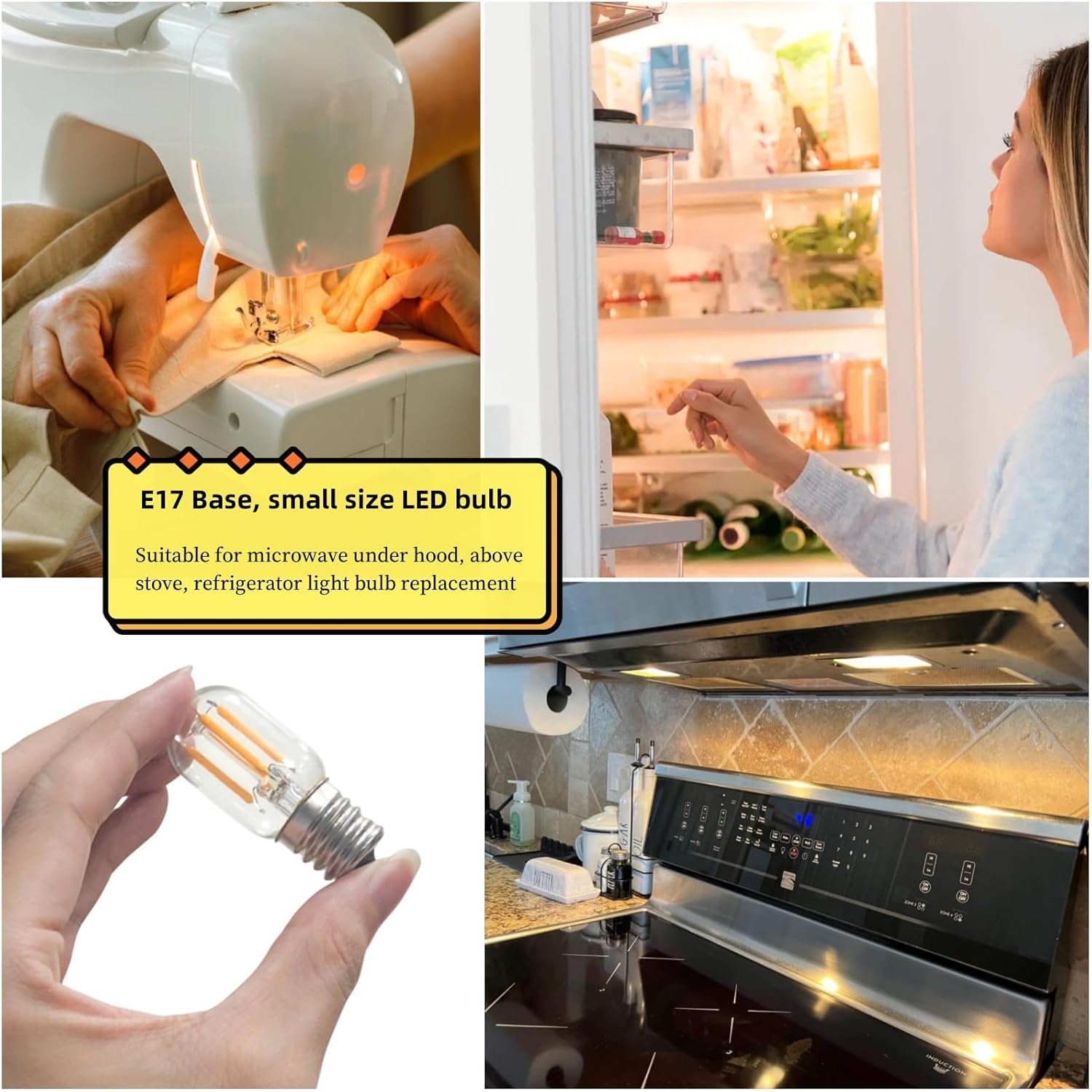 Bombilla LED E17 para microondas, bajo el capó, equivalente a 40 vatios, 4 W, bombillas para refrigerador, 3000 K, blanco cálido, 120 V, para