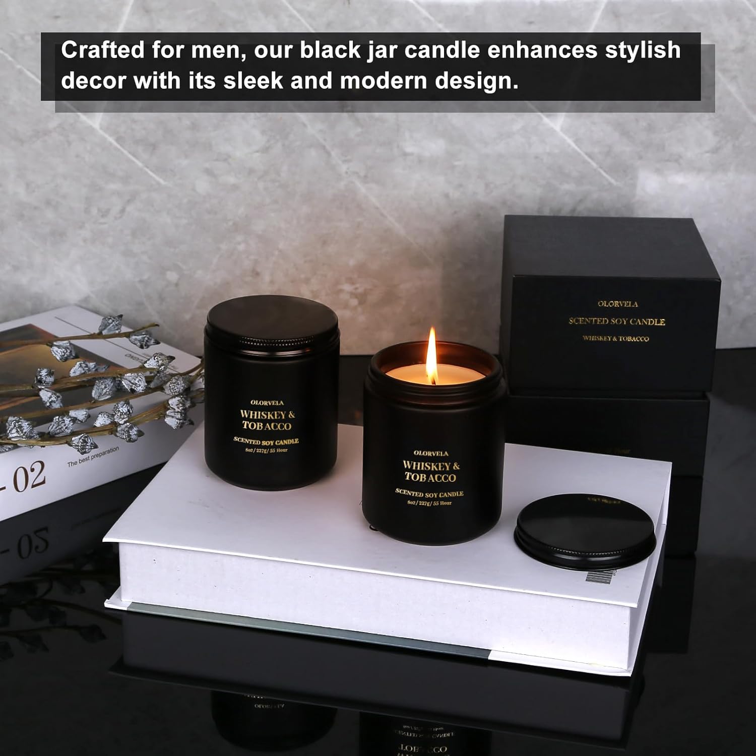 olorvela Velas perfumadas para hombres, velas para el hogar, velas perfumadas, regalos para mujeres y hombres, 8 onzas, 50 horas de tiempo de