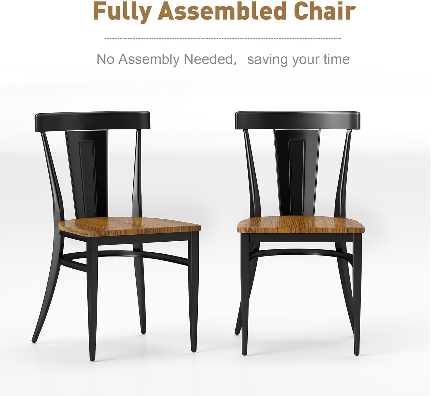 LUCKYERMORE Juego de 2 sillas de comedor de metal resistente, sillas apilables comerciales con asiento de madera, marco de metal, capacidad de 450