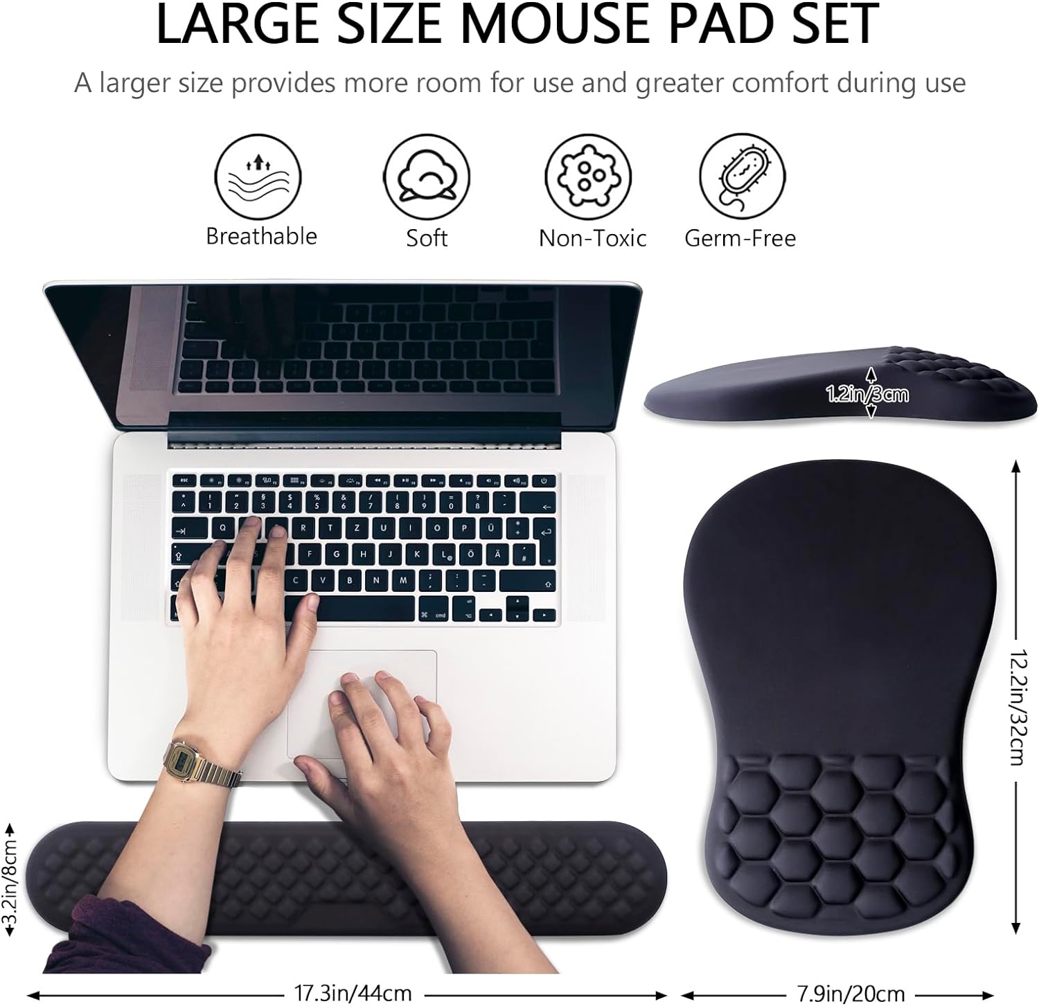 Laokiiy – Soporte de muñeca para mouse, reposamuñecas para teclado 2 en 1 + alfombrilla ergonómica para mouse, reposamuñecas antideslizante para