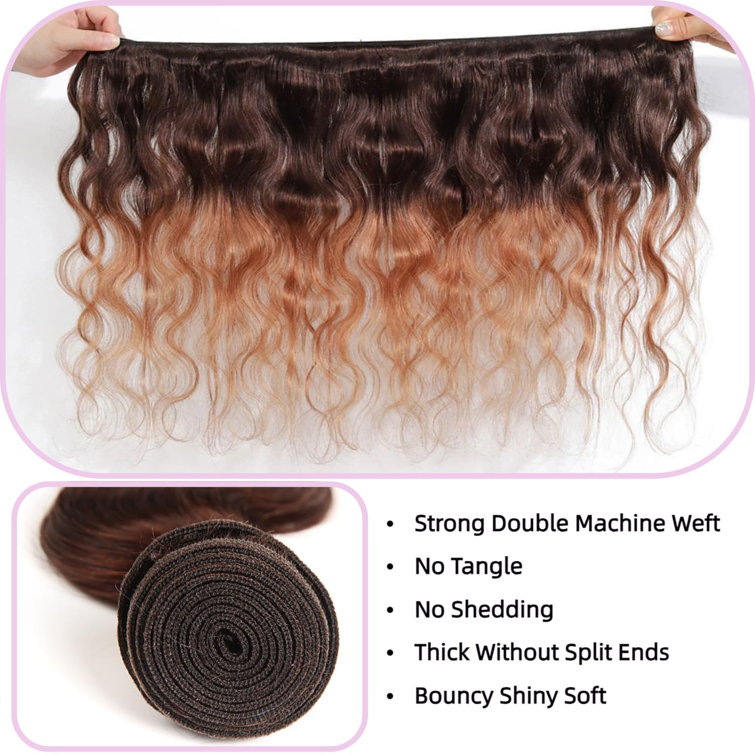 Paquetes de cabello humano ondulado con cierre, cabello humano de 2 tonos degradados, 3 paquetes con cierre de encaje 4×4, paquete de cabello humano