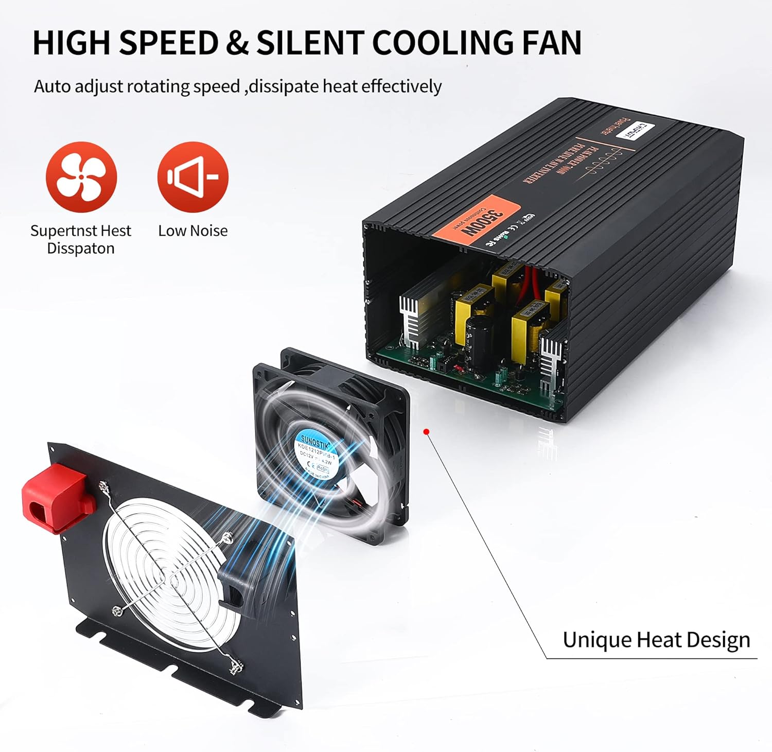 Inversor de corriente, inversor de onda sinusoidal pura de 3500 W, CC 12 V a CA, 120 V, inversor de automóvil con pantalla digital LCD, control