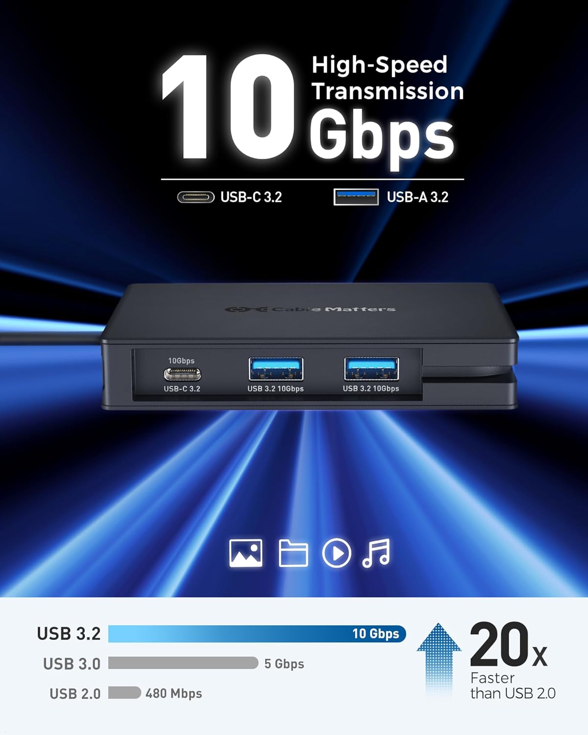 Cable Matters Hub USB 4 portátil 8 en 1 de 40 Gbps (base USB 4) Dual DisplayPort 4K60Hz, DP único 4K a 240 Hz8K a 60 Hz, 100 W PD, Gigabit Ethernet,