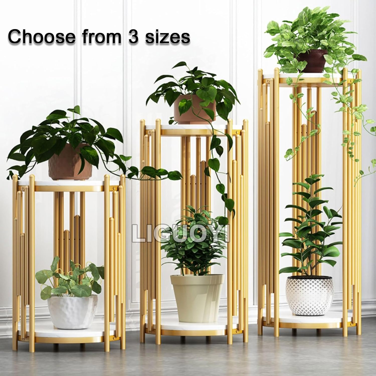 Soporte para macetas para plantas al aire libre, estante de metal de 2 niveles, superficie de mármol, soporte de esquina para plantas de flores,