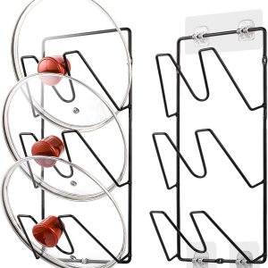 Paquete de 2 estantes organizadores de tapas de ollas, soporte de tapas de olla de 6 niveles para montaje en pared de gabinetepuerta, sin necesidad Paquete de 2 estantes organizadores de tapas de ollas, soporte de tapas de olla de 6 niveles para montaje en pared de gabinetepuerta, sin necesidad