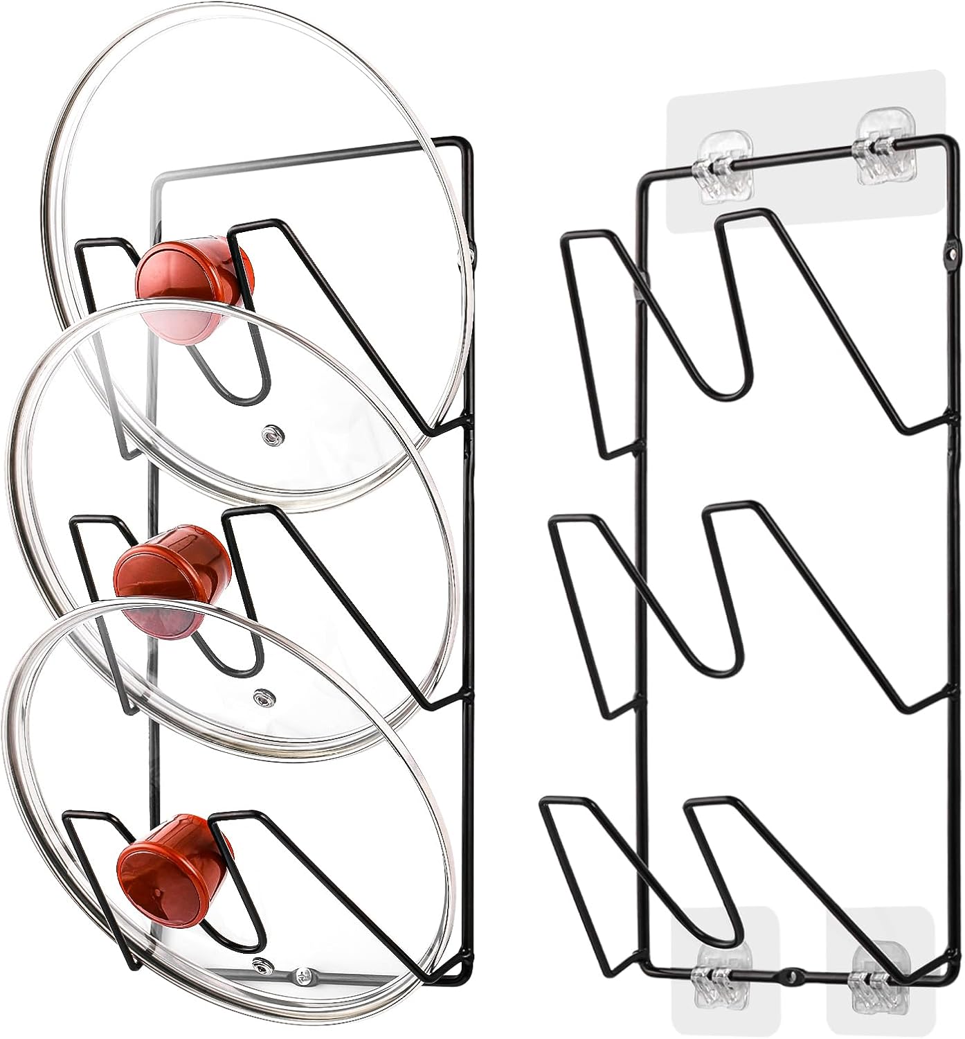 Paquete de 2 estantes organizadores de tapas de ollas, soporte de tapas de olla de 6 niveles para montaje en pared de gabinetepuerta, sin necesidad