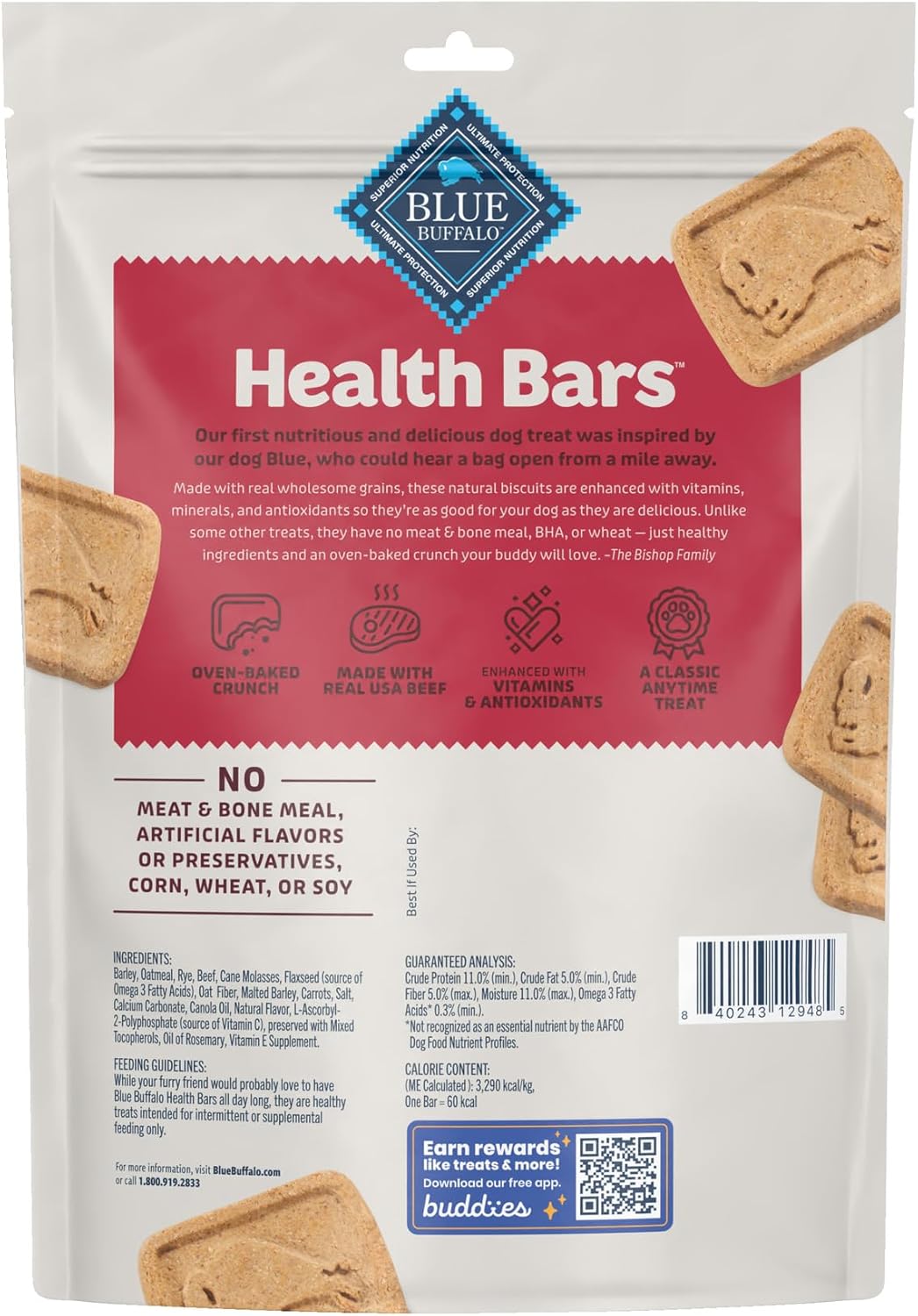 Blue Buffalo Health Bars – Galletas crujientes naturales para perros, carne de res, bolsa de 16 onzas