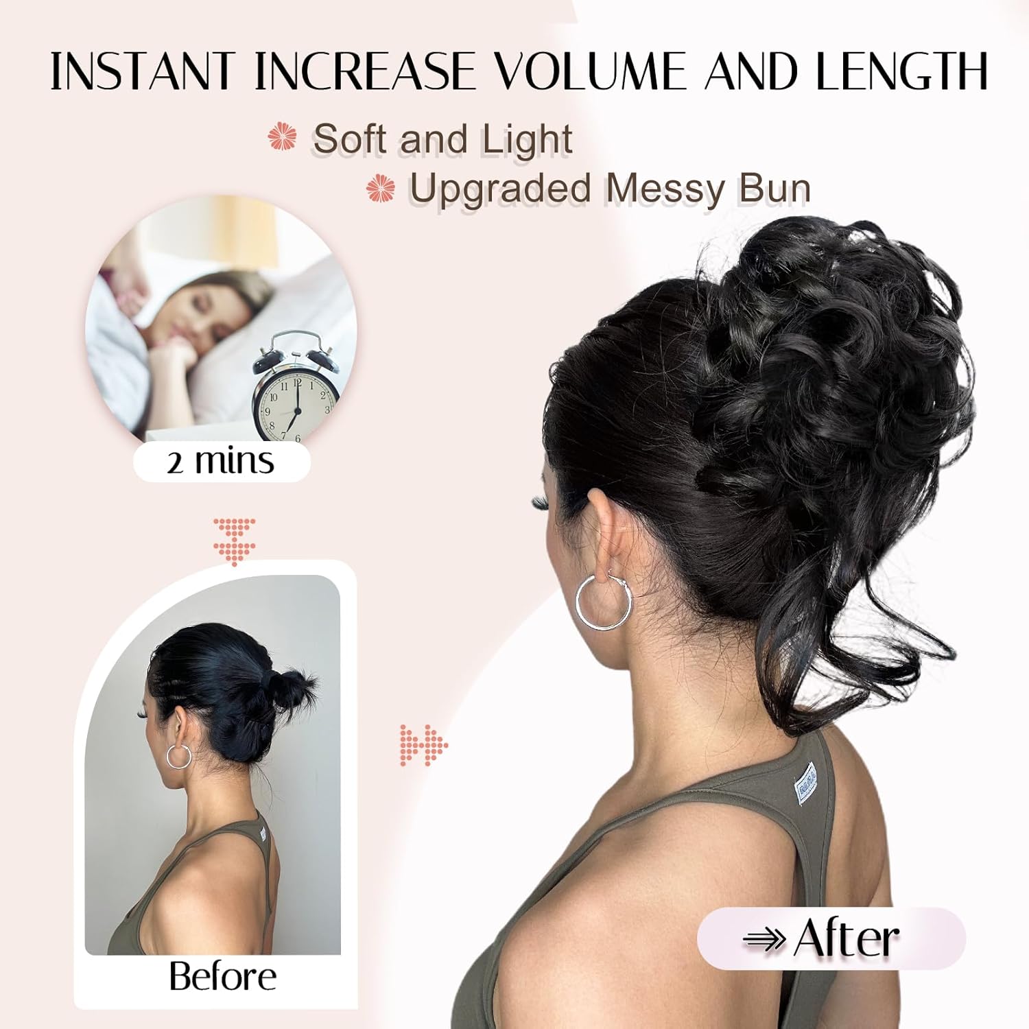 Extensiones de cabello con clip de moño desordenado para mujer, extensiones de cabello castaño con clip de garra para mujer, extensiones de cabello