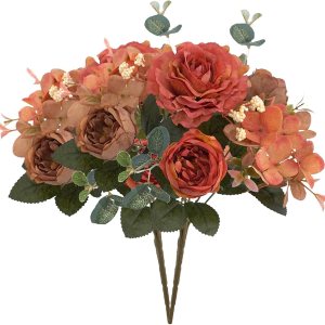 2 paquetes de flores artificiales para exteriores, flores artificiales de látex, ramo de flores de seda artificial para decoración de boda, para 2 paquetes de flores artificiales para exteriores, flores artificiales de látex, ramo de flores de seda artificial para decoración de boda, para