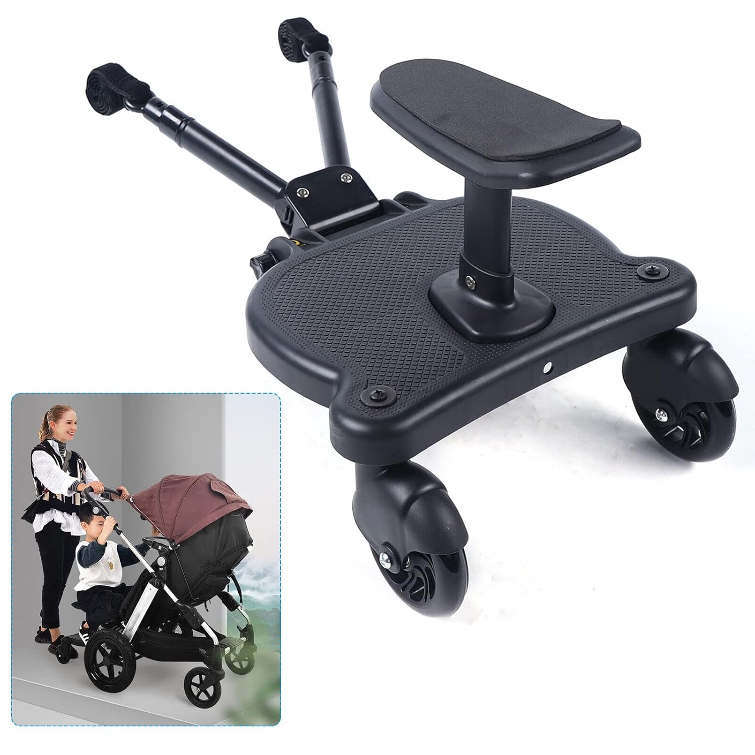 LOHISHILO 2-in-1 Stroller Board Universal Step Buggy Child Board Safety Kid Wheele, Pushchair Glider Board with Universal Wheel for Children Aged 2