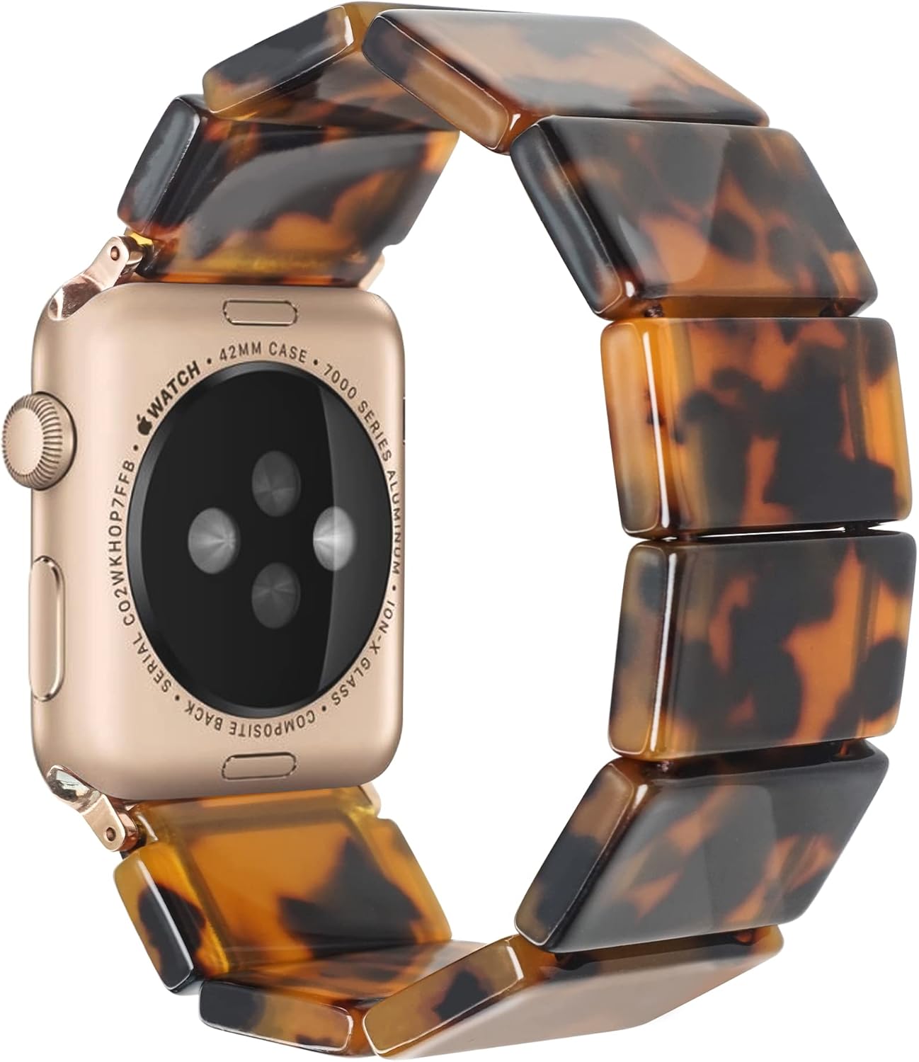 Heesch Correa de reloj de resina elástica mejorada compatible con Apple Watch para mujeres, hombres, correa de reloj de moda con concha de tortuga,