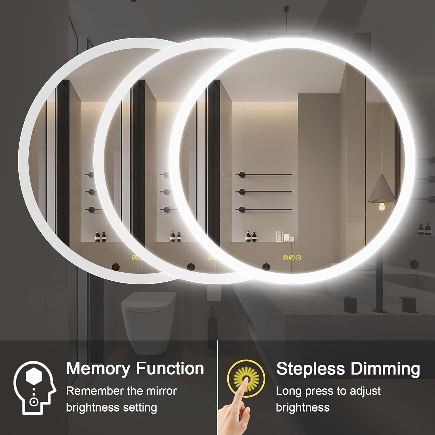 CITYMODA LED Bathroom Mirror with Lights 32 inch Round Led Mirror Anti-Fog, Stepless Dimmable, 3 Color Temperature, Memory Bathroom Vanity Mirror