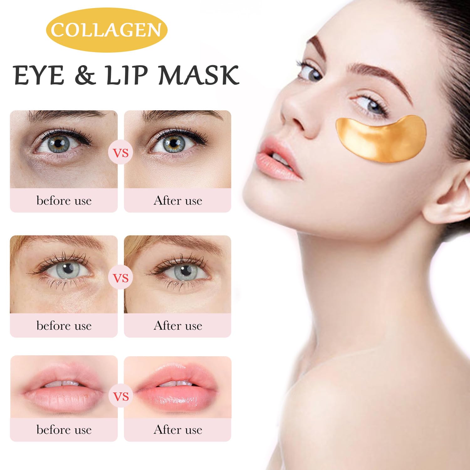 ZARICS 30 máscaras de ojos y máscaras de gel para labios, para reducir las arrugas para ojos hinchados y ojeras, labios hidratantes y