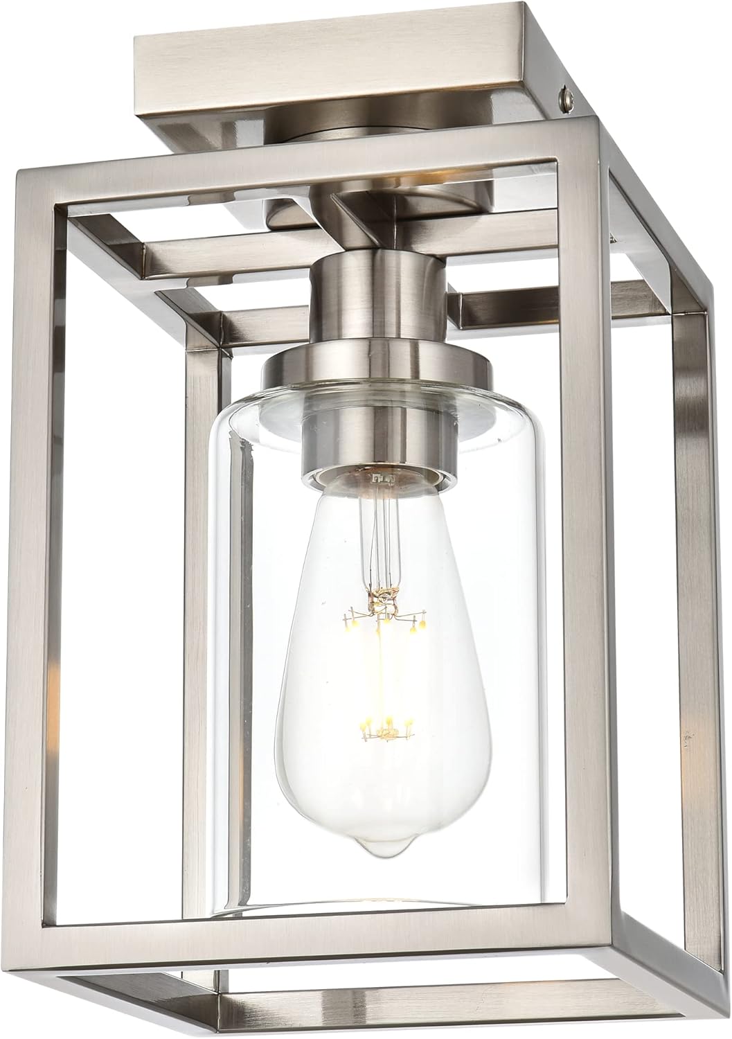 MELUCEE Lámpara de techo semiempotrada con acabado de níquel cepillado, 1 luz industrial de isla geométrica, jaula de metal, lámpara de techo para