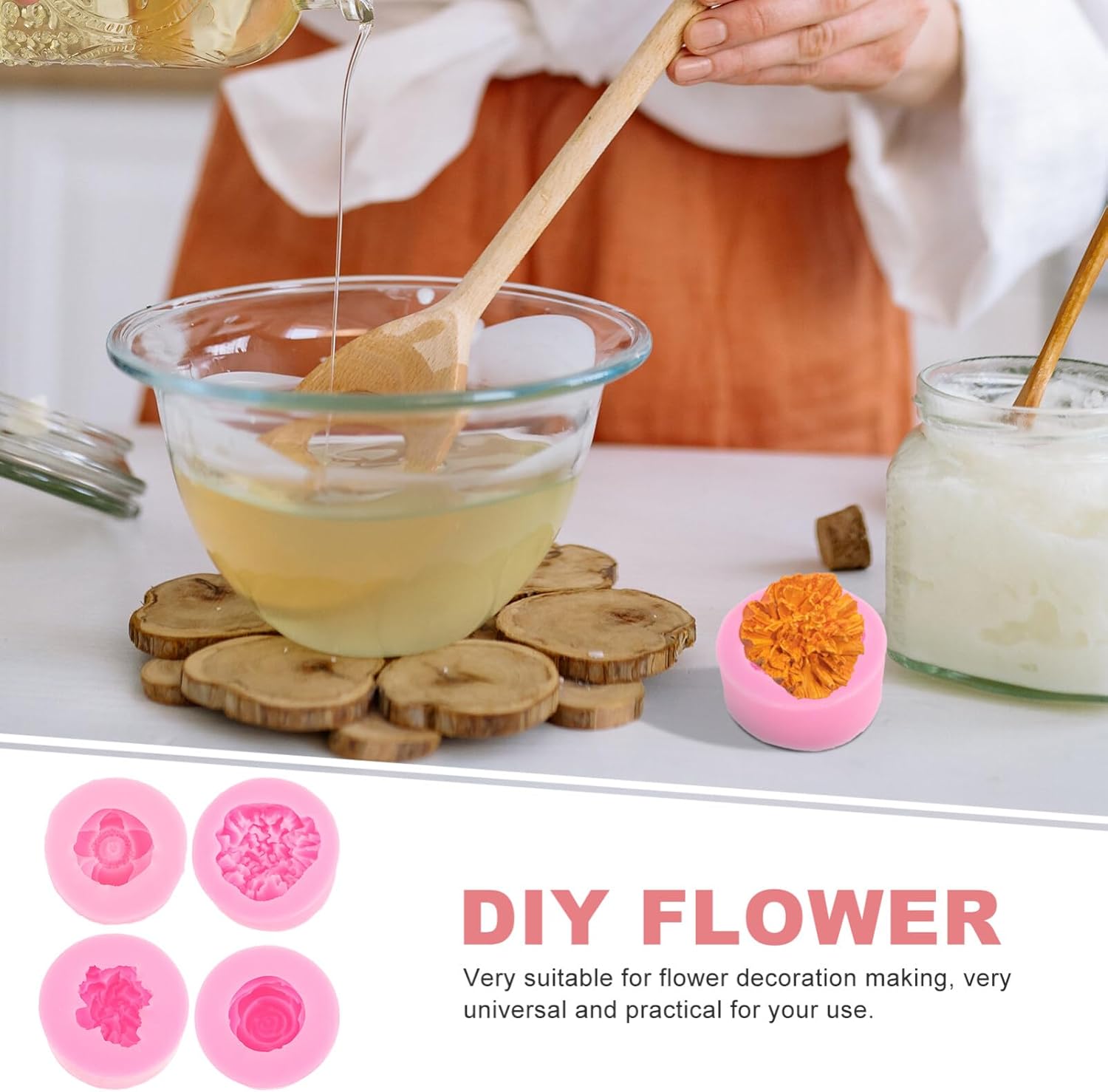 Didiseaon Molde de silicona para flores, 4 piezas de moldes de flores de silicona 3D, juego de moldes para hacer velas de chocolate con caramelo