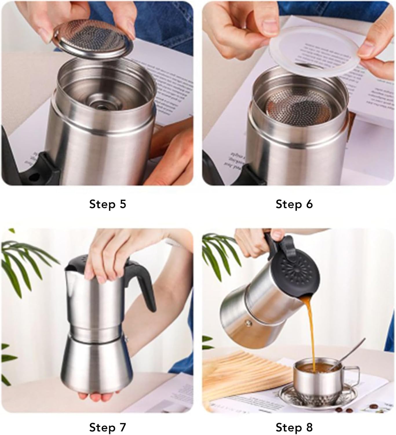 Dpofirs Cafetera clásica de café y café expreso, estilo italiano, 12 tazas de expreso, cafetera moka italiana y cubana de acero inoxidable para el