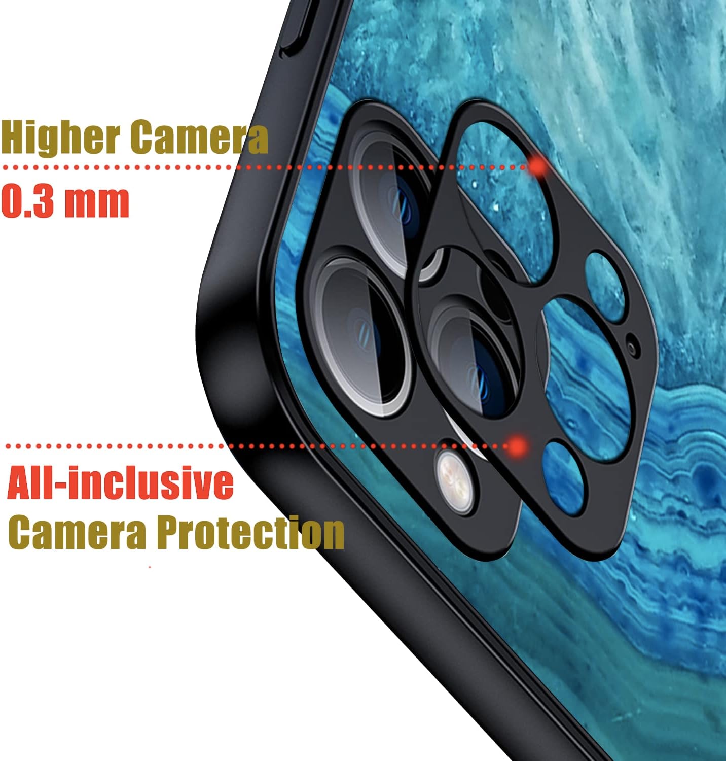 Funda para iPhone 14 Pro Max, protección completa de la cámara envolvente, diseño de mármol ágata personalizado de vidrio antiarañazos en la parte