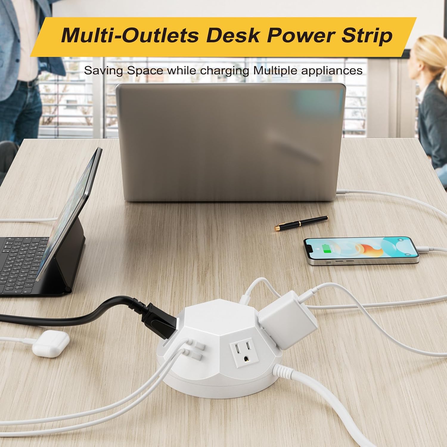 Torre de regleta con puertos USB C PD de 20 W, protector de sobretensiones con 4 tomas de corriente y 4 puertos USB, cable de extensión de 6.56