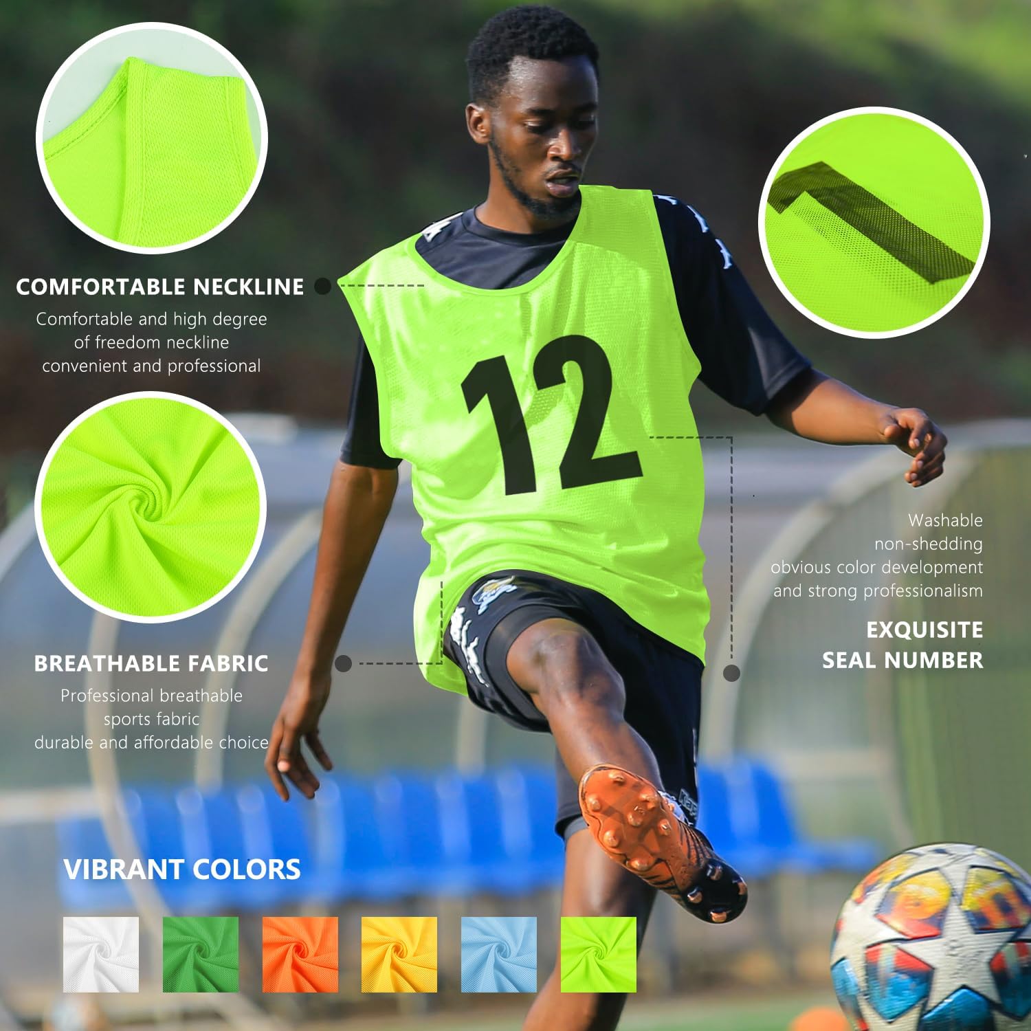 Holnkme Numbered Soccer Pinnies Scrimmage – Chaleco deportivo para entrenamiento en equipo, chaleco de práctica para adultos y jóvenes (12 piezas)