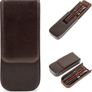 Estuche de cuero genuino de grano superior para 3 bolígrafoslápices, diseño minimalista de moda, hecho a mano, cierre magnético con diseño de cajón, Estuche de cuero genuino de grano superior para 3 bolígrafoslápices, diseño minimalista de moda, hecho a mano, cierre magnético con diseño de cajón,