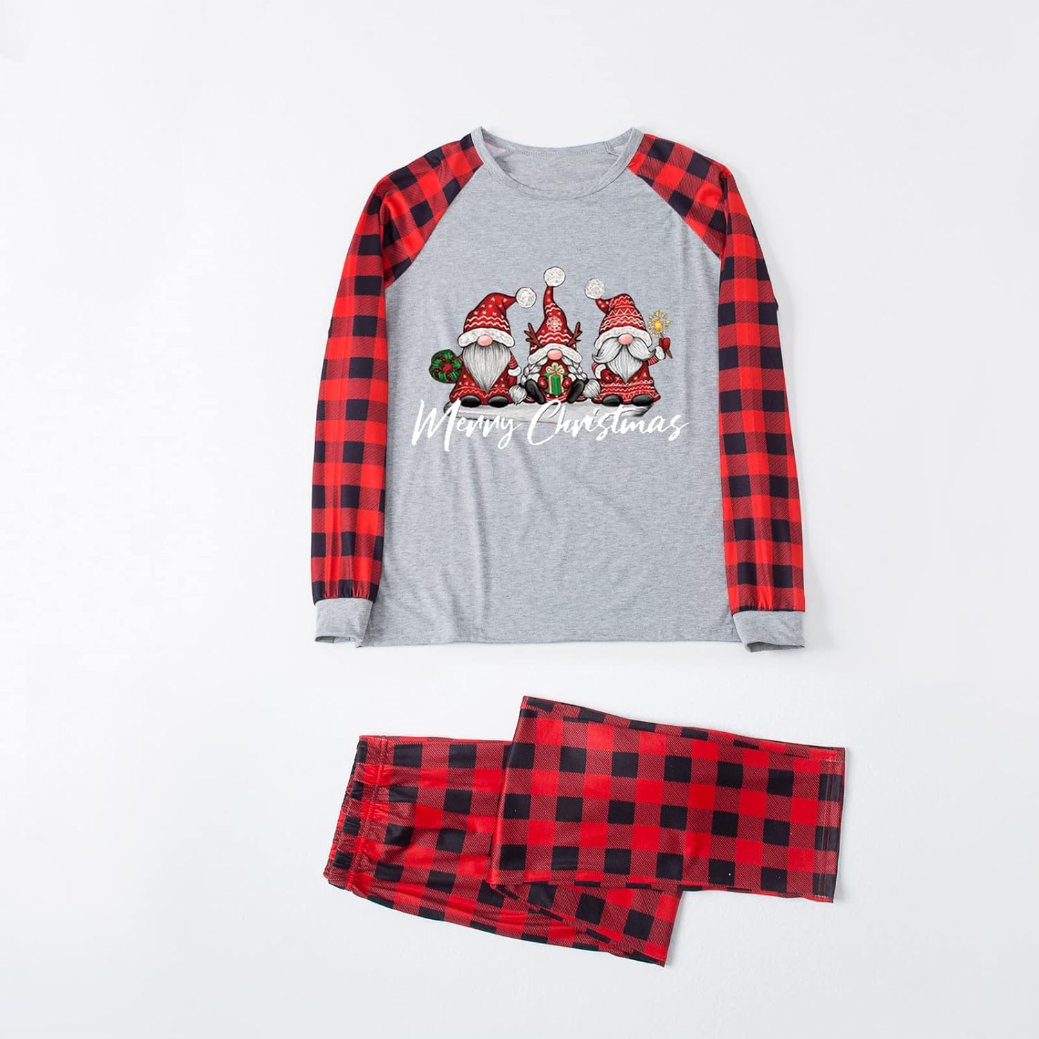 JEGULV Pijamas de Navidad para la familia, festival de Navidad, manga larga, a cuadros, pijamas de Navidad a juego