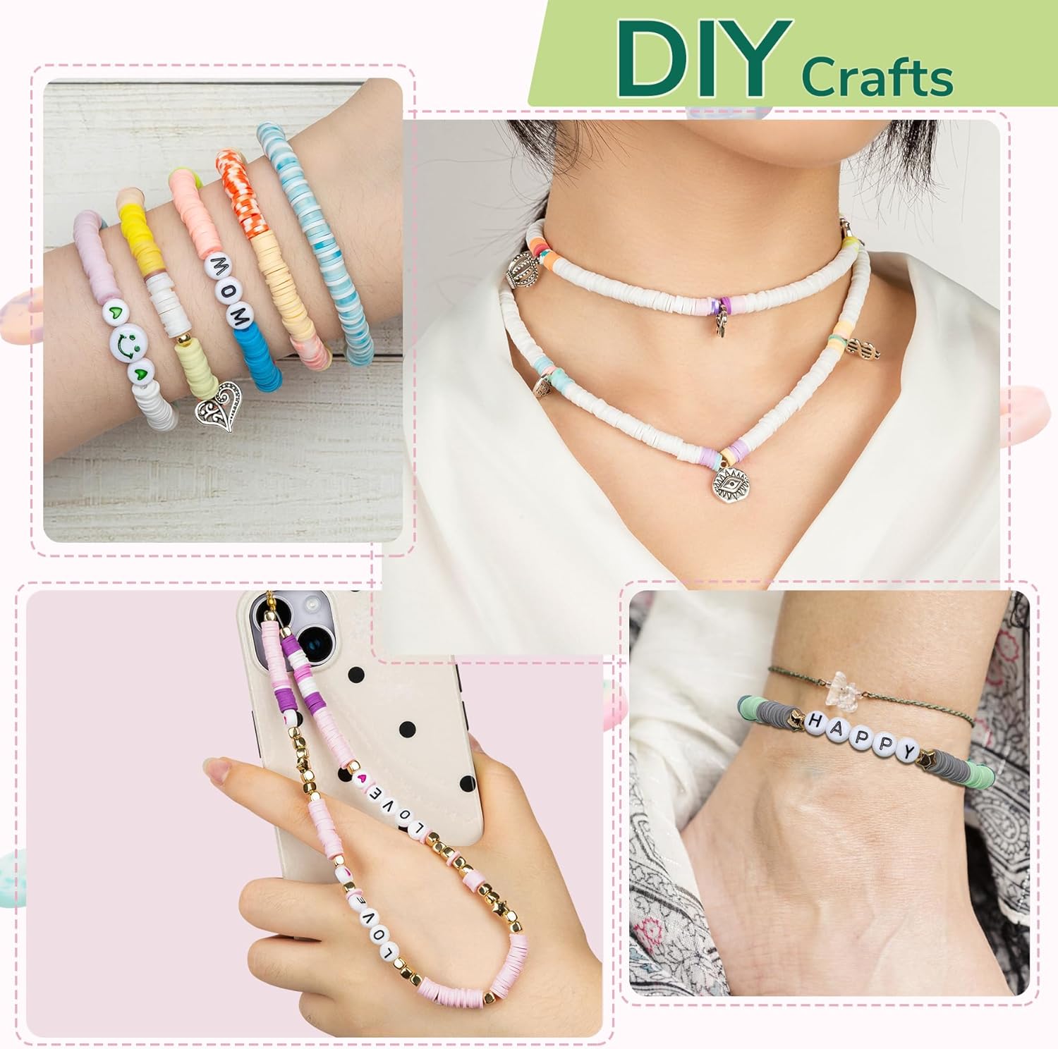10800 unidades, cuentas de arcilla de 108 colores para hacer pulseras, kit de fabricación de pulseras para hacer joyas, cuentas planas y redondas de