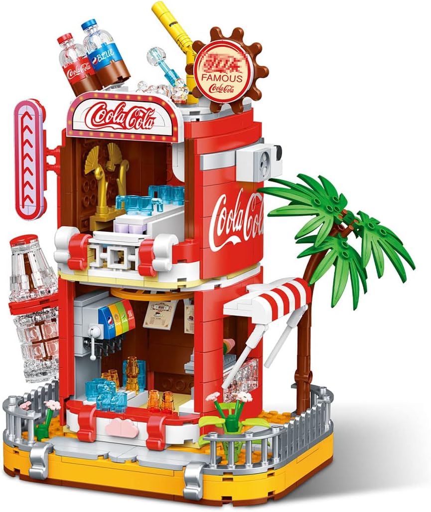 Kit de micro bloques de construcción de coca cola, caja de música modelo de casa de coca, juego de juguetes de ladrillos modulares de bricolaje (718