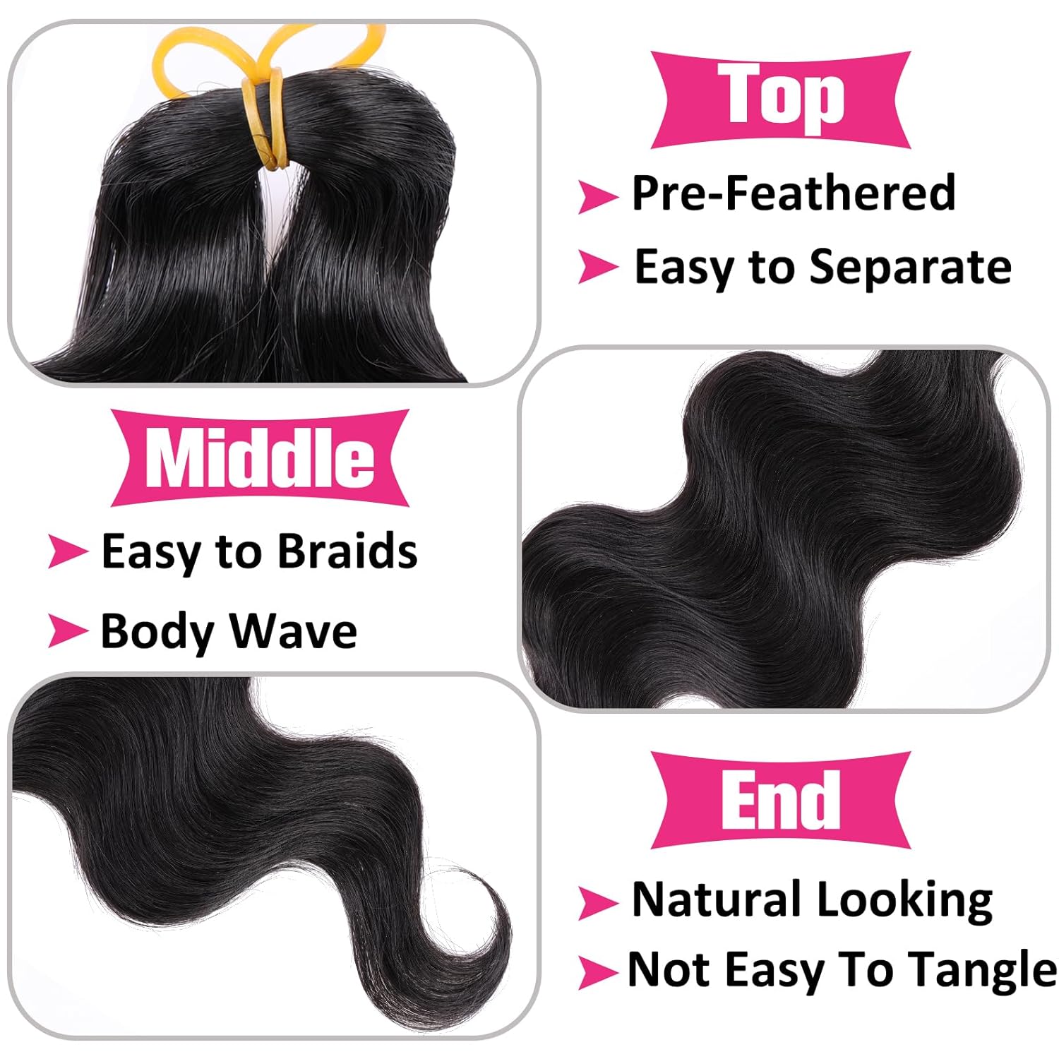 Unionbeauty 24 Inch 3 Pack Body Wave Braiding Hair Black Pre-Feathered Braiding Hair French Curl Crochet Braids Body Wave Crochet Hair for Boho Box