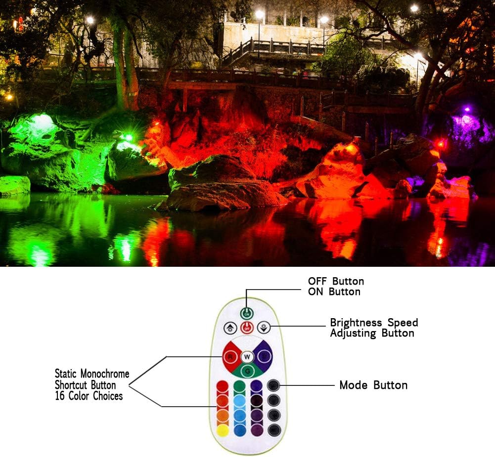Iluminación de paisaje de bajo voltaje de 10 W, luces LED RGB que cambian de color, control remoto, impermeable, proyector de jardín, patio, lámpara
