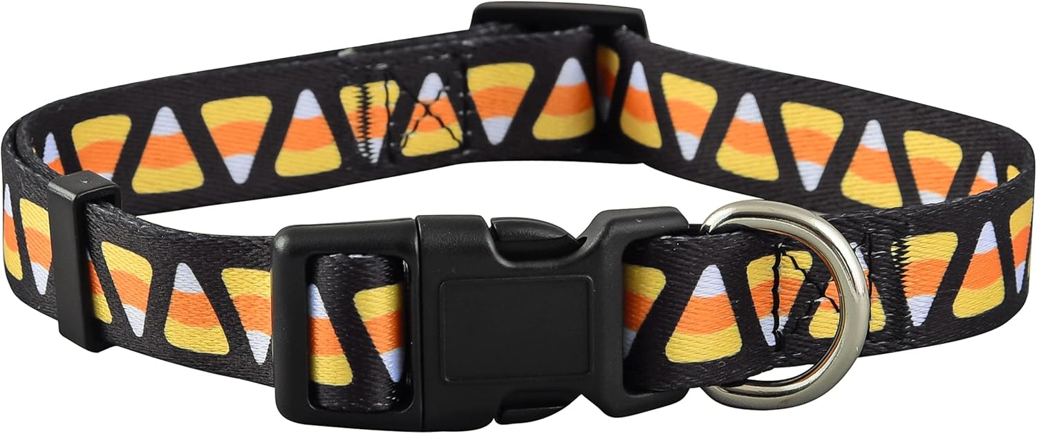 Collar de perro de Halloween con corbatín, perros grandes, medianos y pequeños (S, maíz dulce de Halloween)