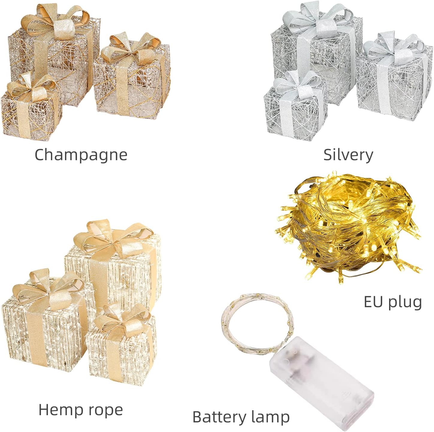 Juego de 3 cajas de regalo iluminadas de Navidad, cajas de regalo iluminadas de Navidad con lazo, cajas de regalo preiluminadas, cajas de Navidad