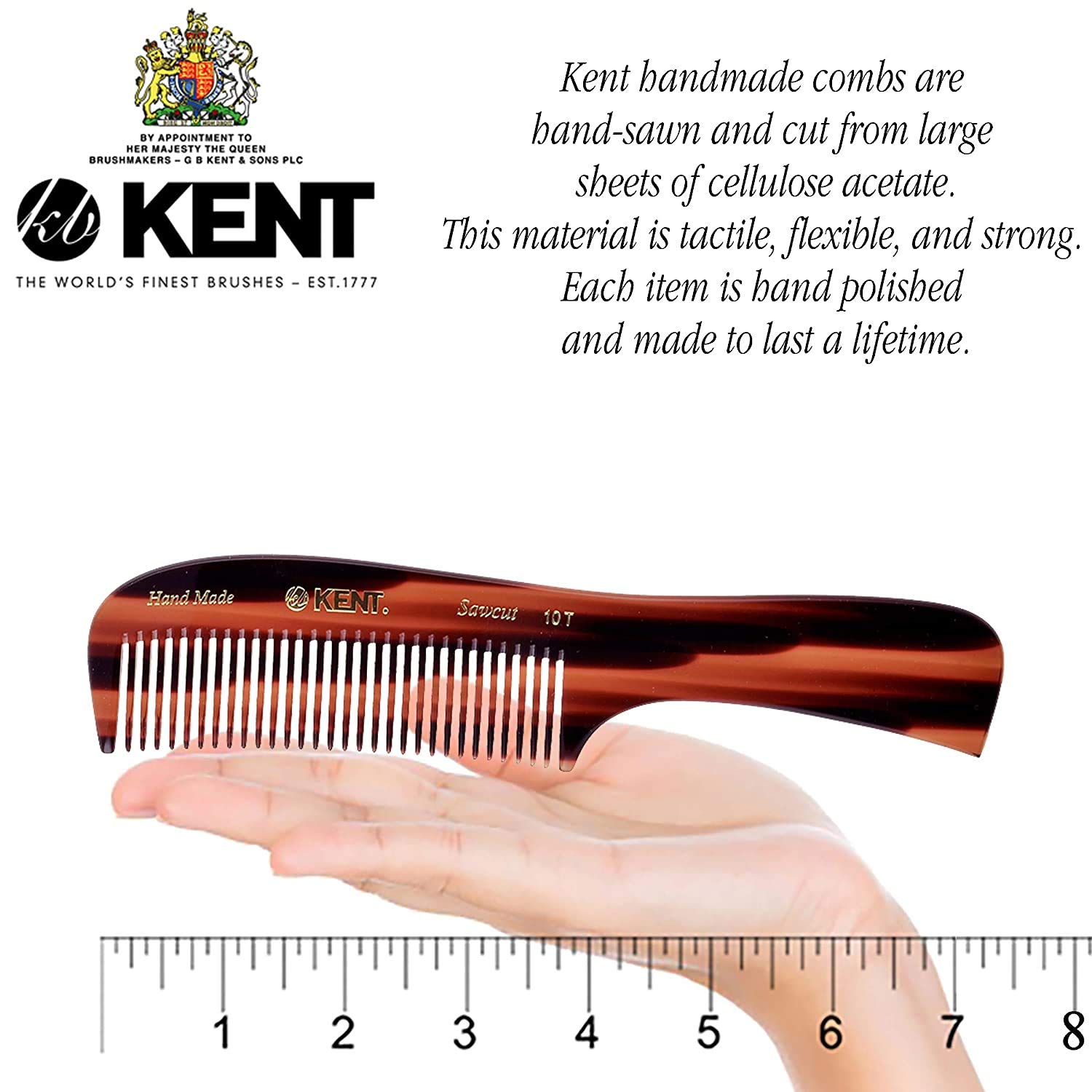Kent Peine de dientes anchos grandes de grafito y carey 10T  Peine desenredante de cabello  peine de dientes anchos para cabello rizado  Peines para