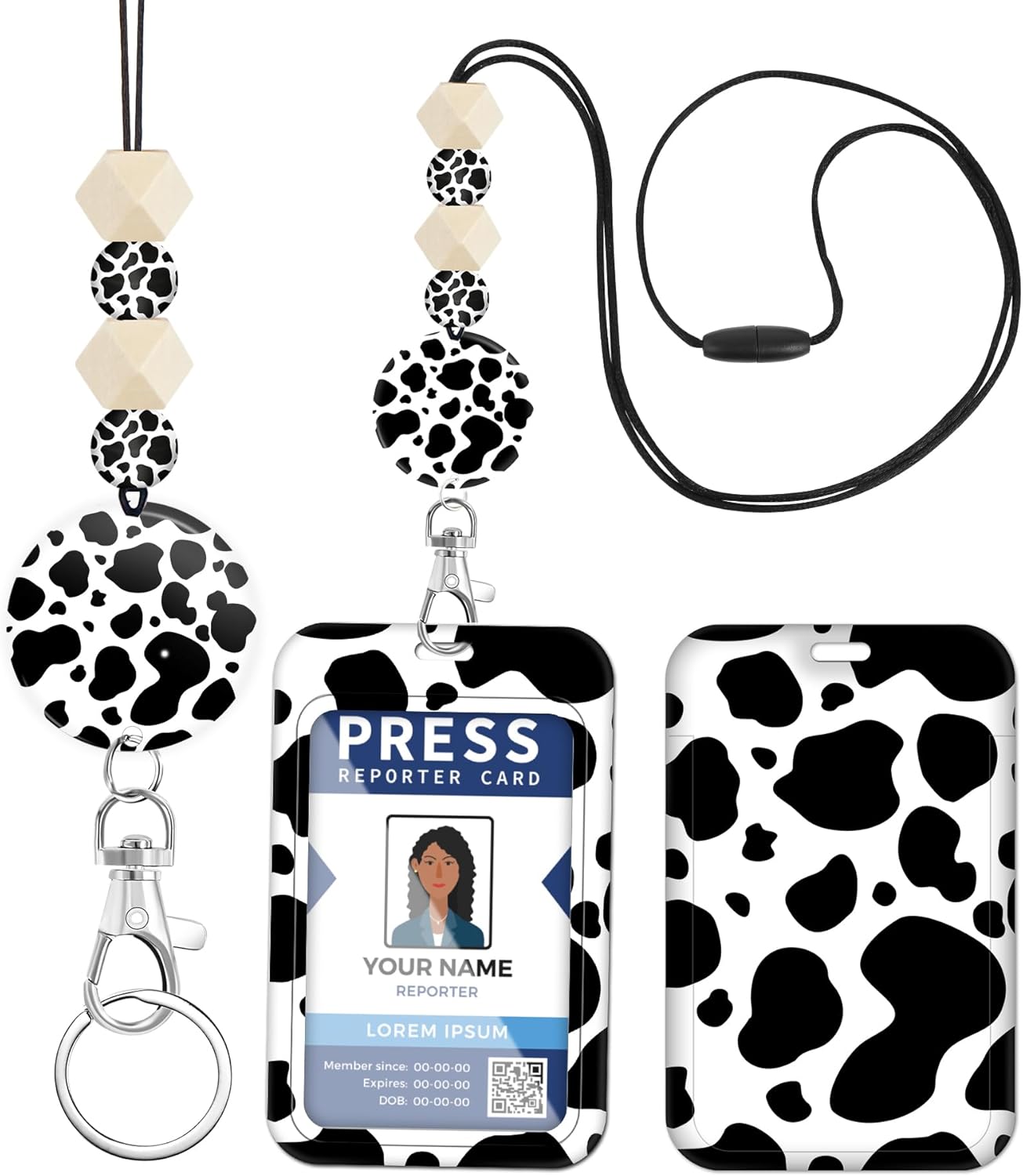 Toykee Cordón para profesor para tarjeta de identificación, para hombres y mujeres, con cuentas, cordón para el cuello, soporte para insignias de