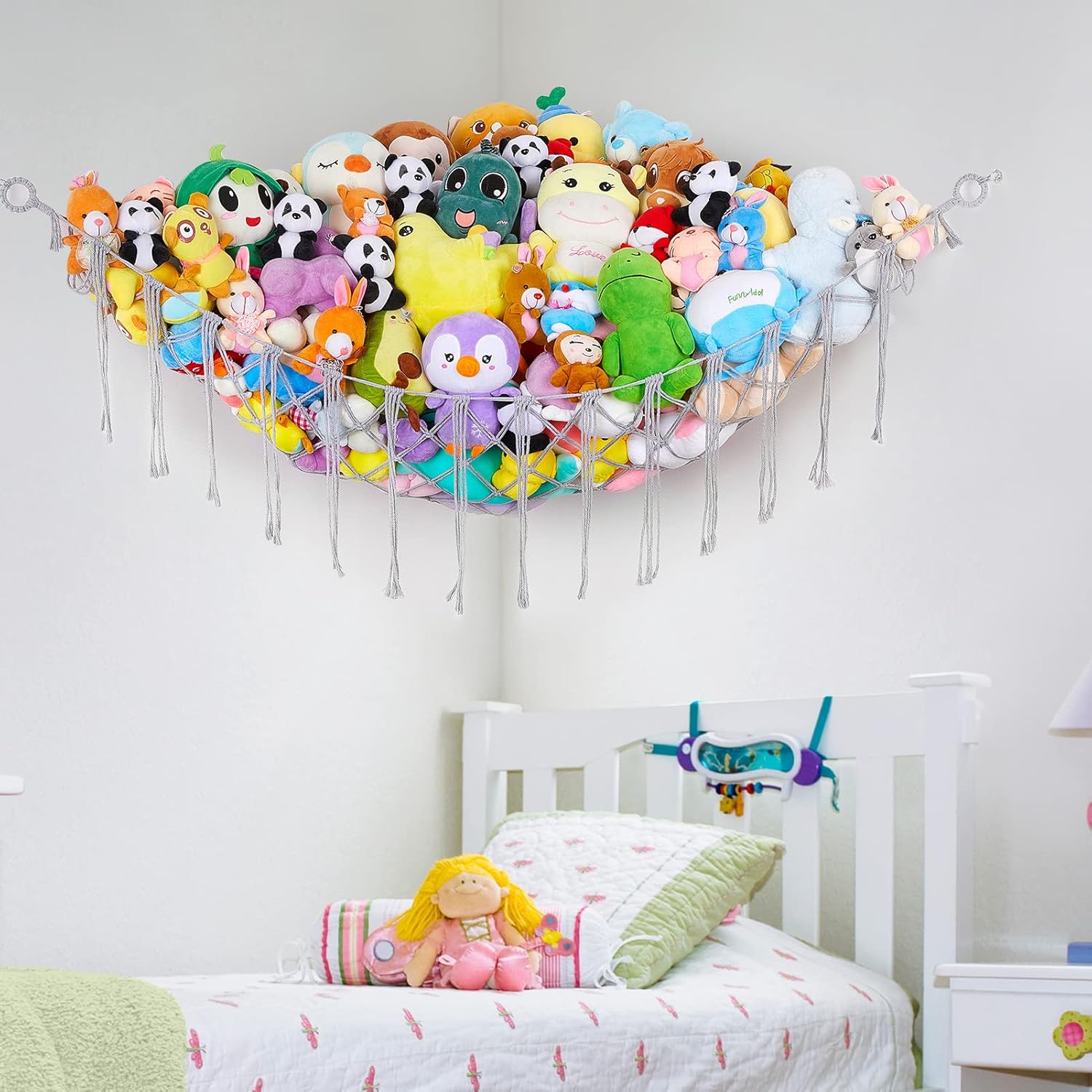 Unicorn Castle Hamaca de animales de peluche, organizador de almacenamiento de juguetes, soporte de juguetes de almacenamiento de animales de