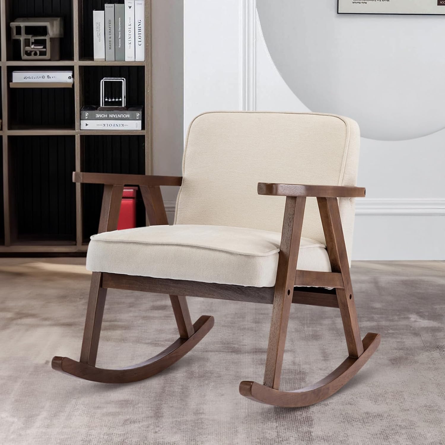 Mecedora, sillas decorativas modernas de mediados de siglo, cómoda silla tapizada con brazo deslizante con madera maciza para sala de estar,