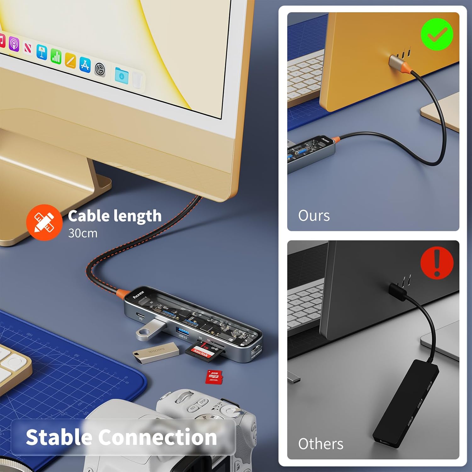 Aceele Hub USB C con HDMI 4K a 60Hz, 2 puertos de datos USB 3.0, lector de tarjetas SDTF y entrega de alimentación tipo C de 100 W, dongle USB C a