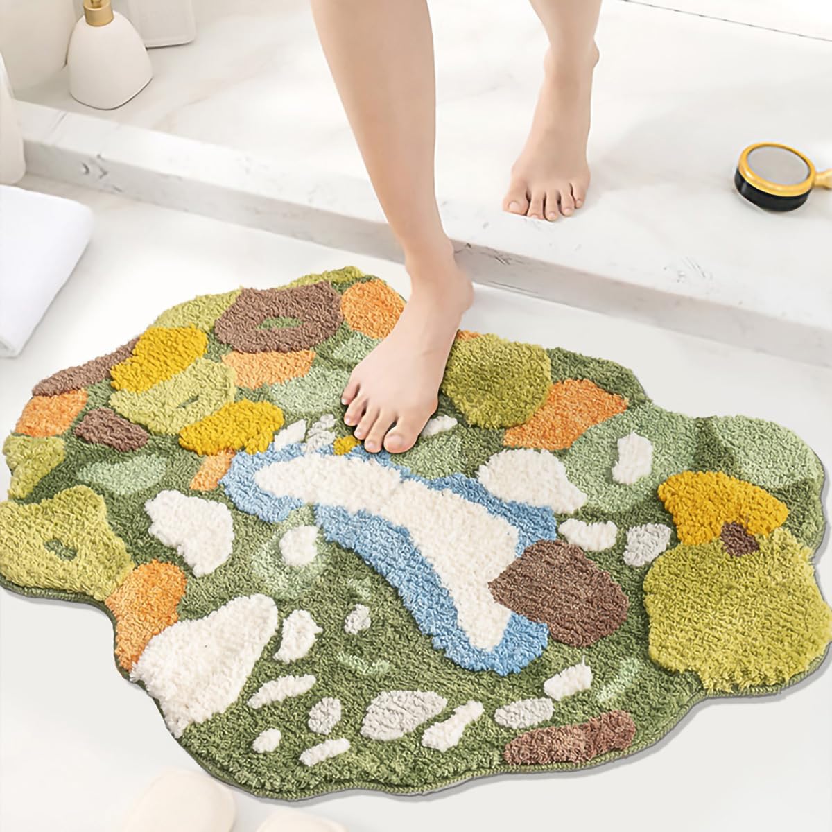 Moss Rug 3D estéreo irregular, alfombra de pasillo, bonita alfombra de baño verde, antideslizante, suave, lanuda y absorbente, para dormitorio,