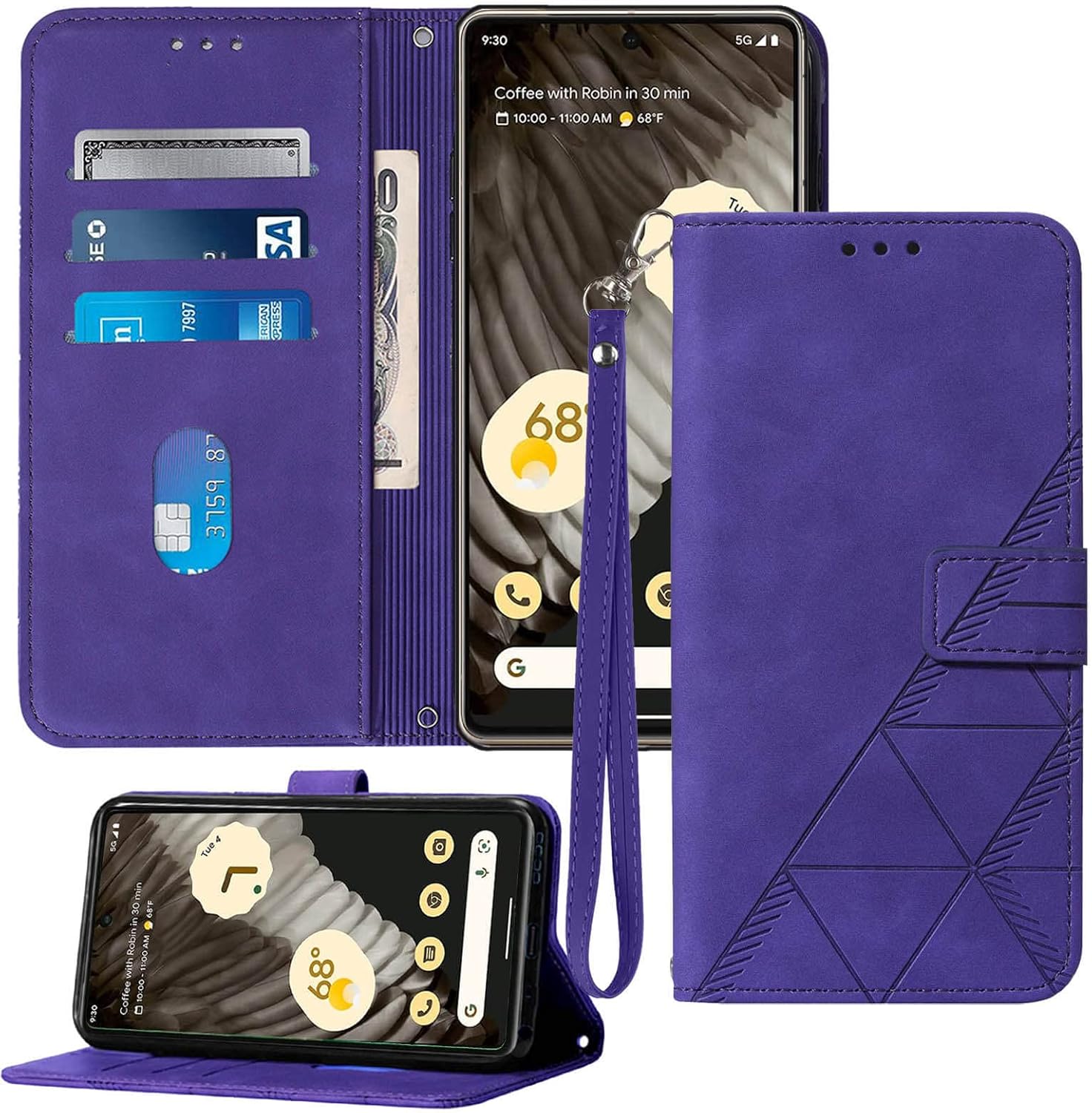 Funda compatible con Pixel 7 Pro, función atril, correa de muñeca, ranuras para tarjetero, funda protectora interior de TPU para Google Pixel 7 Pro,