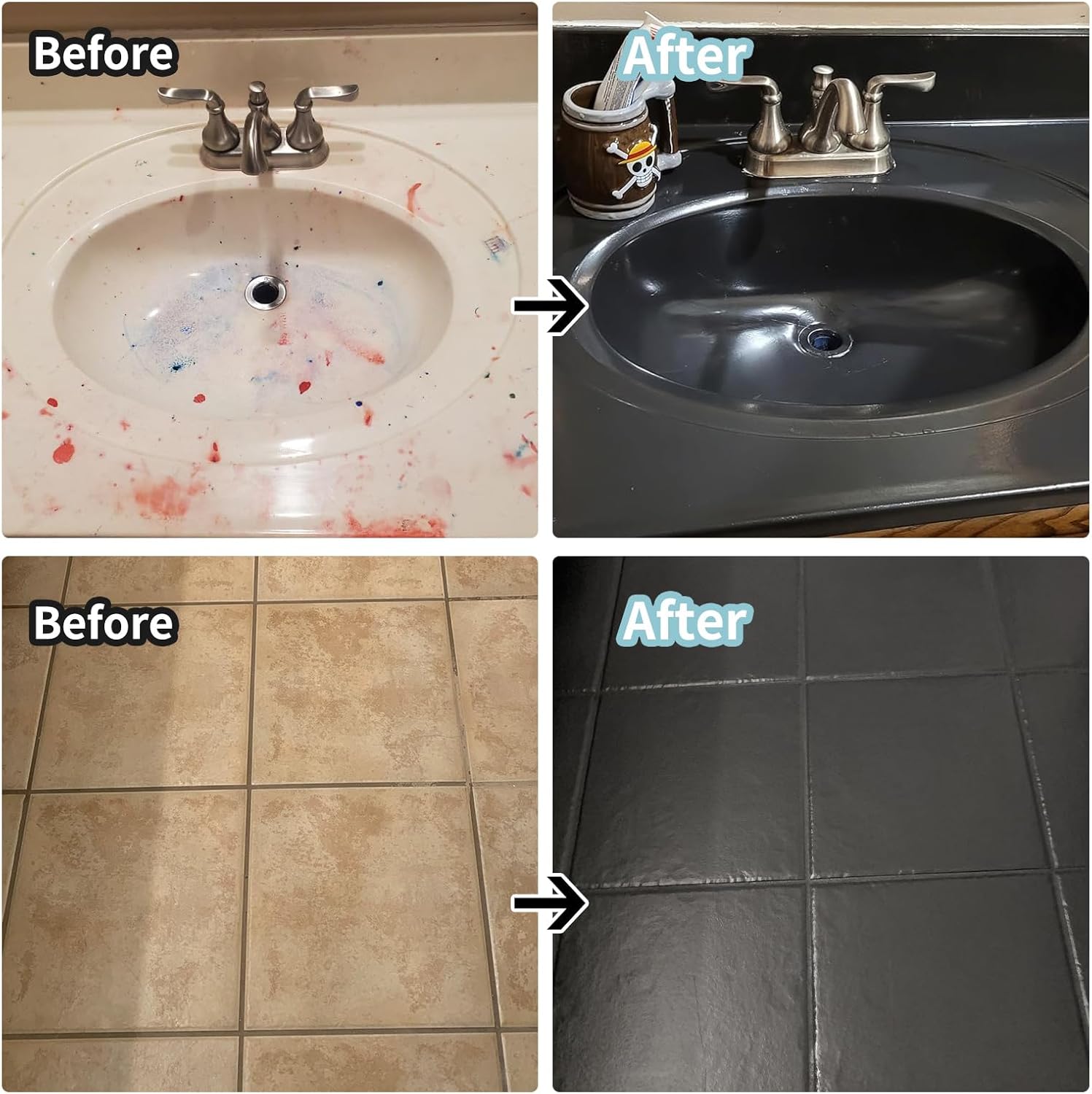 Kit de reacabado de pintura de azulejos de cerámica para pared de baño, bañera, fregadero de pintura (negro12-15 pies cuadrados), fácil de usar,