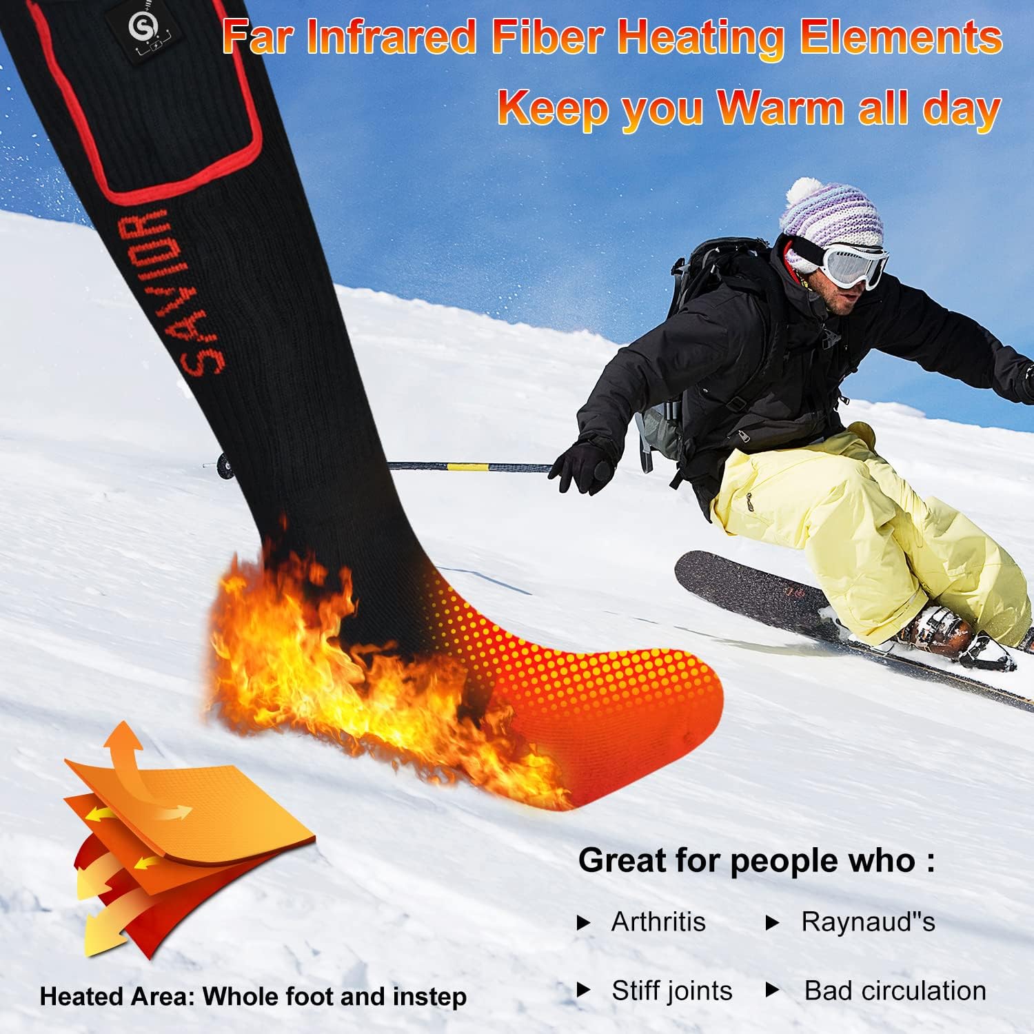 Calcetines calefactados para mujeres y hombres, calcetines recargables de 7.4 V, lavables, calentadores de pies eléctricos, calcetines Coolmax para