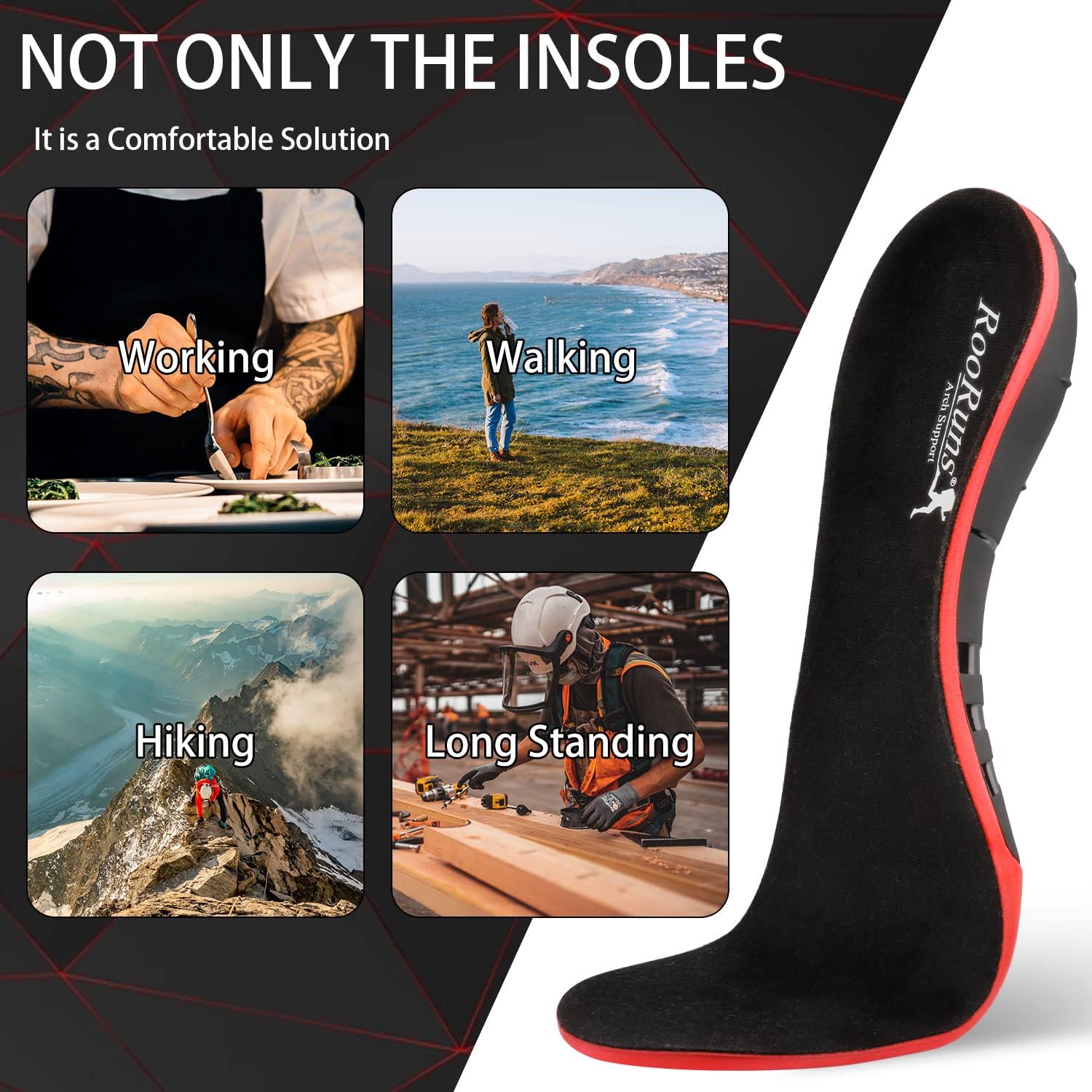 RooRuns – Plantillas para fascitis plantar, más de 280 libras, soporte de arco alto, pies planos, plantillas ortopédicas suaves para aliviar el