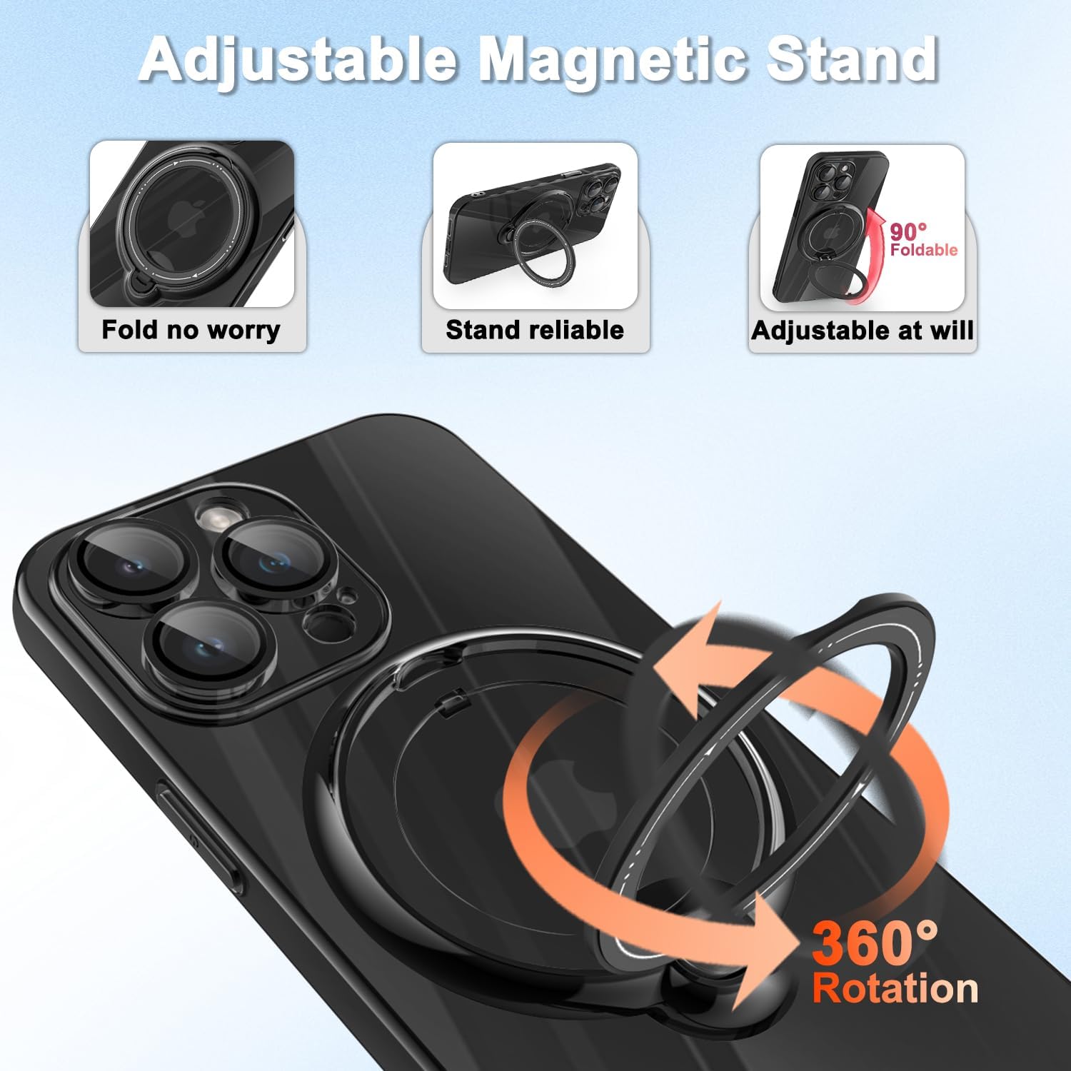 Tnarru Funda para iPhone 15 Pro Max con soporte magnético compatible con MagSafe Soporte de anillo giratorio de 360 chapado de TPU a prueba de